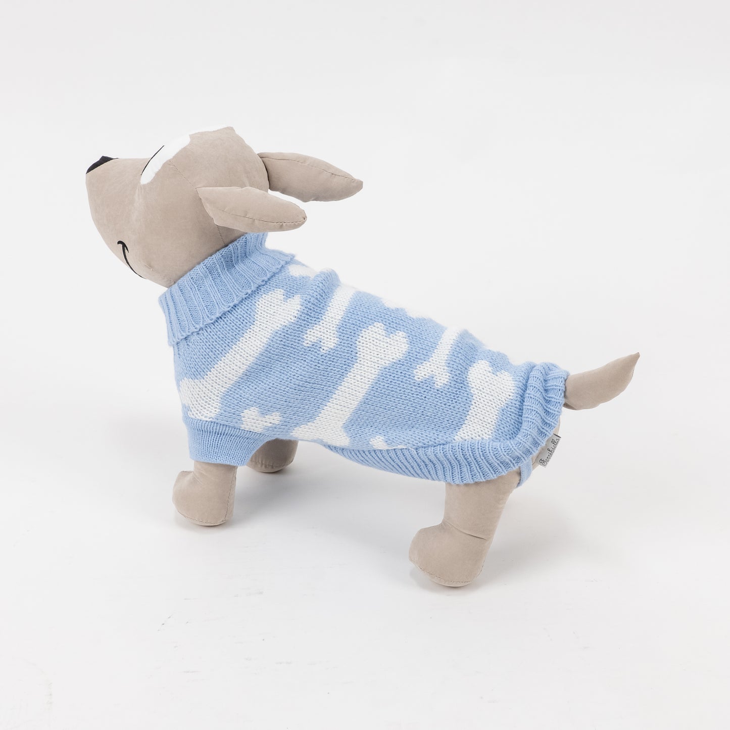 Maglioncino Dolcevita con Fantasia a Osso - Celeste