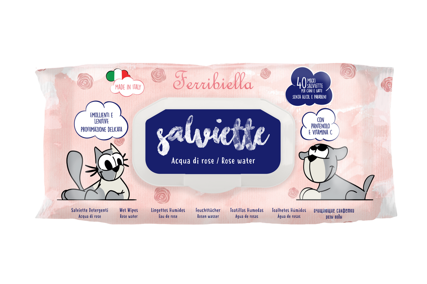 Salviette Igienizzanti per Cani e Gatti - Acqua di Rose