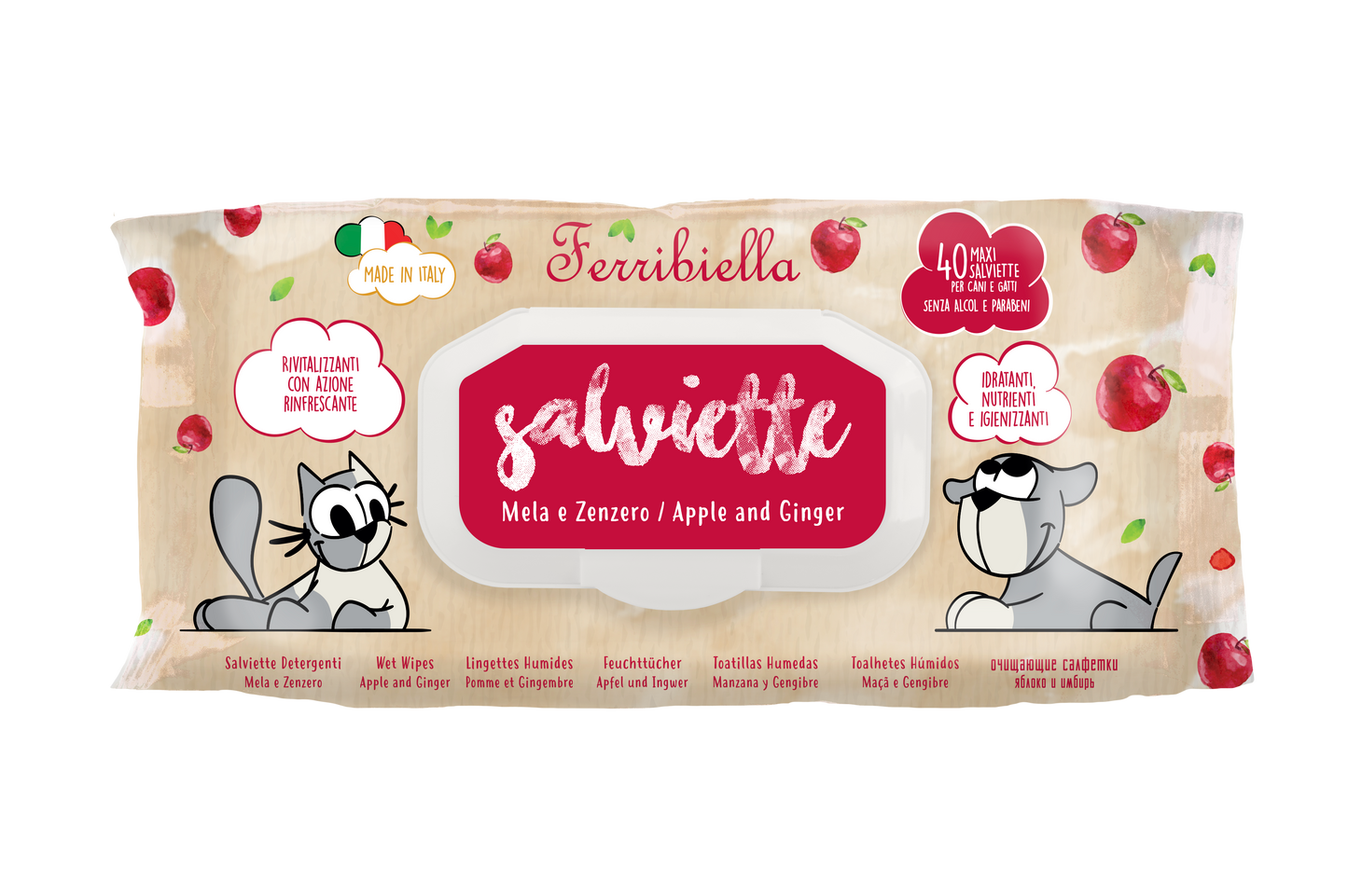 Salviette Igienizzanti per Cani e Gatti - Mela e Zenzero