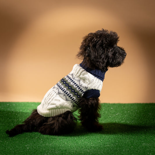 Maglioncino Dolcevita Fantasia Fair Isle - Bianco