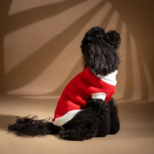 Maglioncino Dolcevita a Due Colori a Contrasto - Rosso