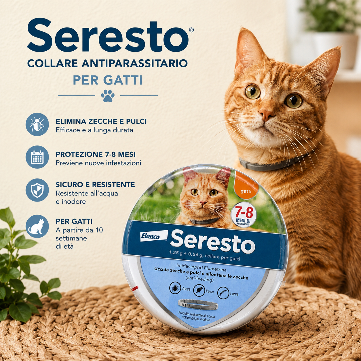 Seresto® Collare Antiparassitario per Gatti – Protezione fino a 7-8 mesi