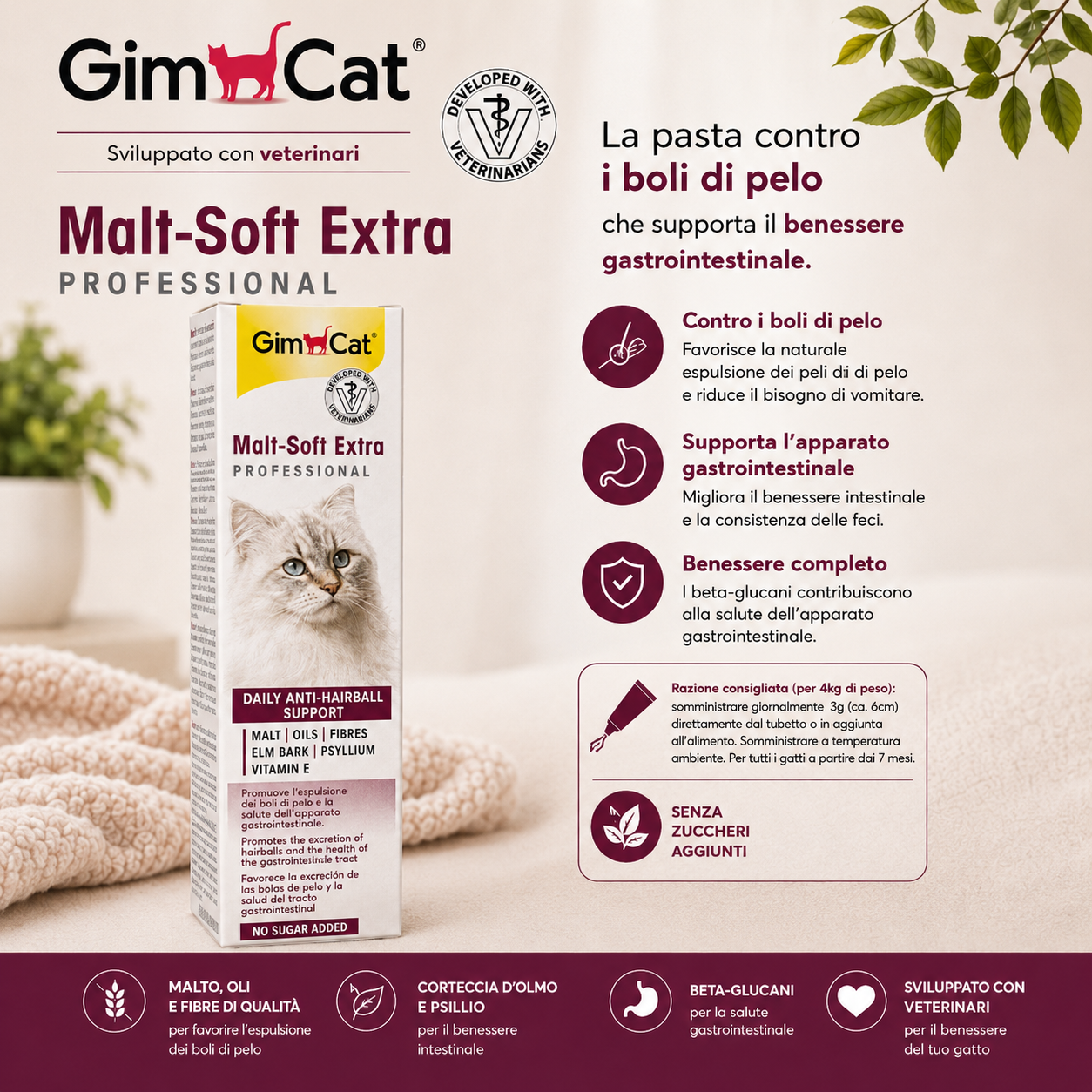 GimCat Malt-Soft Extra Professional – Pasta contro i boli di pelo per gatti