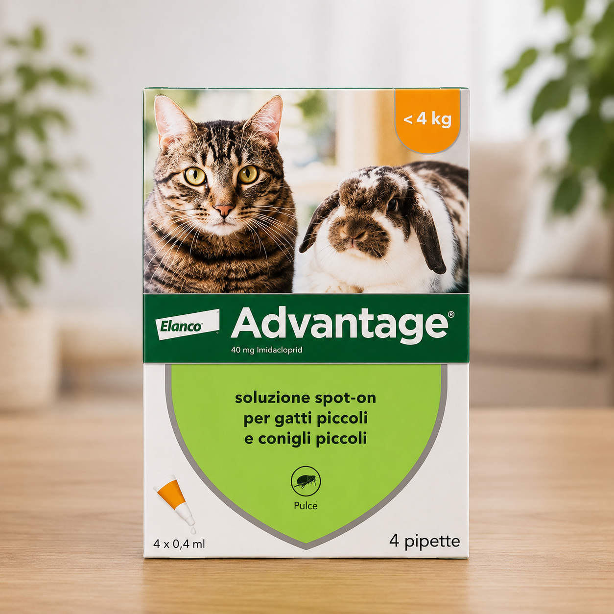 Advantage® 40 mg Spot-On per Gatti Piccoli e Conigli Piccoli (< 4 kg) – Soluzioni Vendibili Singolarmente