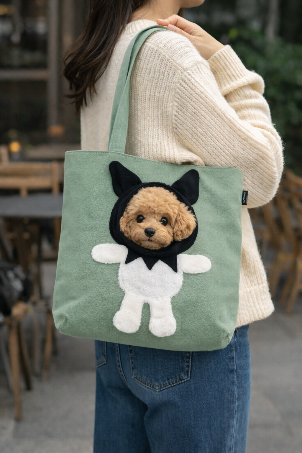Borsa in stoffa porta cane - Verde ( 36 x 39 cm )