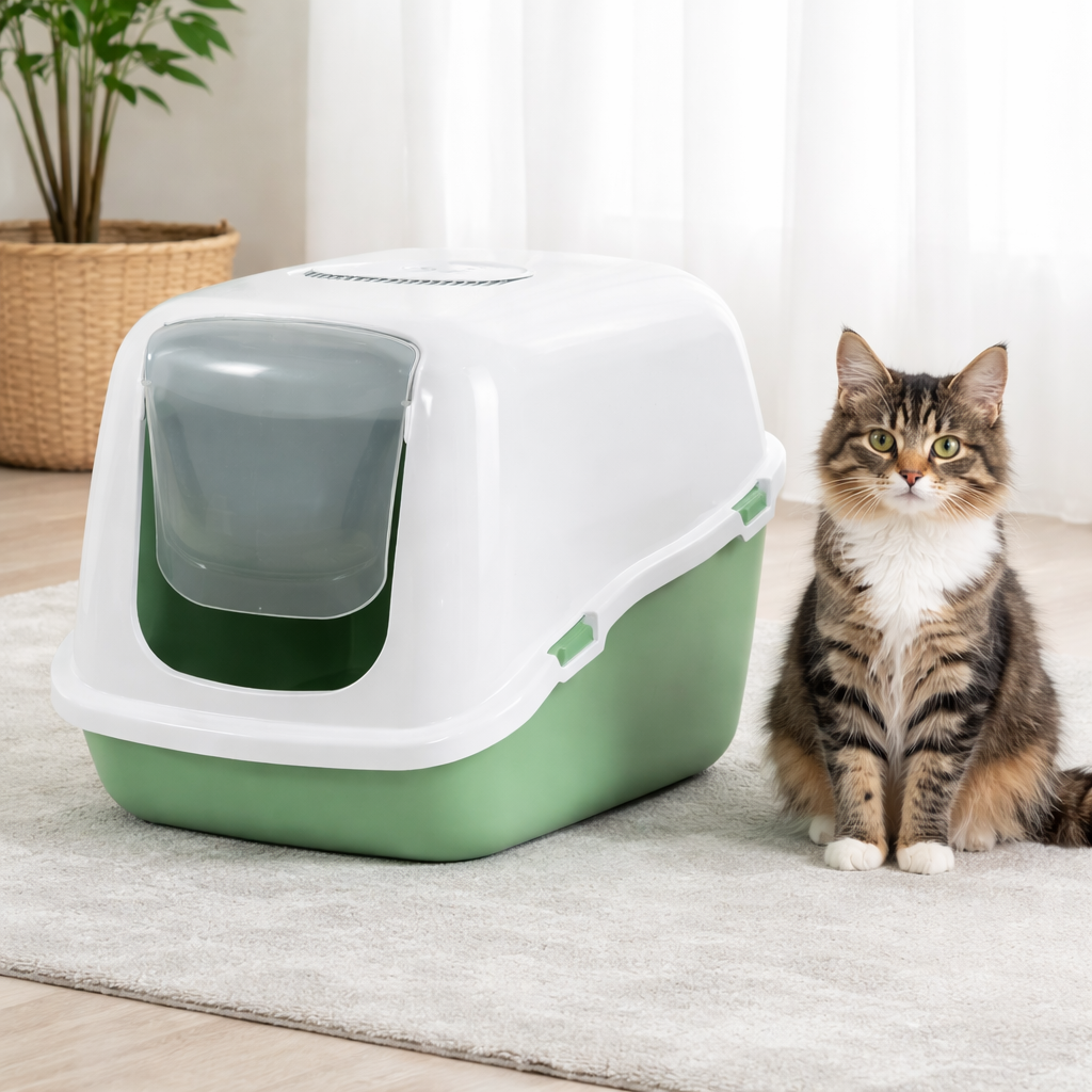 Lettiera coperta cuccia per gatti con sportello – Verde 57 x 38 x 39 cm