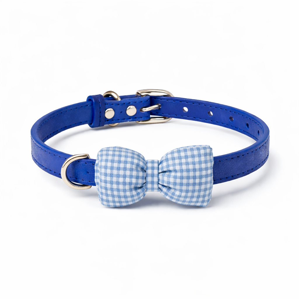 Collare per Cani in Ecopelle con Fiocchetto - Blu