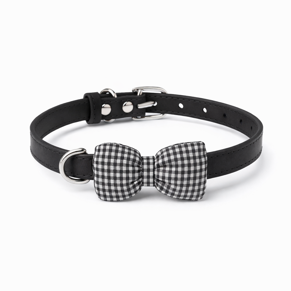 Collare per Cani in Ecopelle con Fiocchetto - Nero