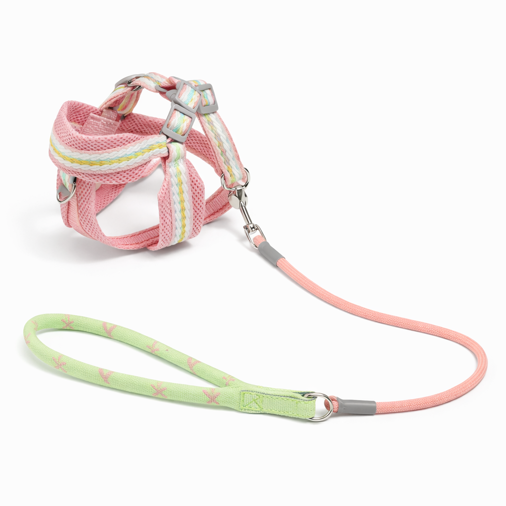 Set Guinzaglio e Pettorina Regolabile per Cuccioli - Rosa