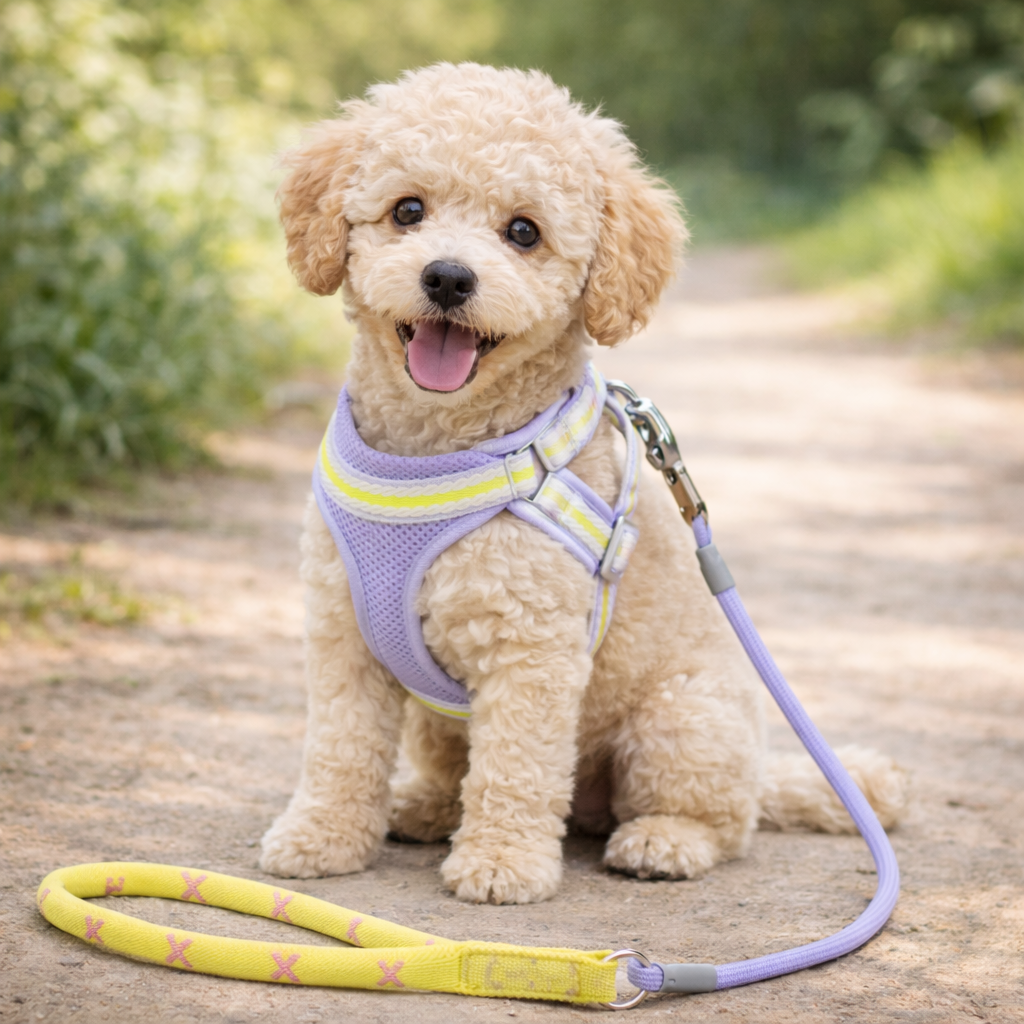 Set Guinzaglio e Pettorina Regolabile per Cuccioli - Lilla