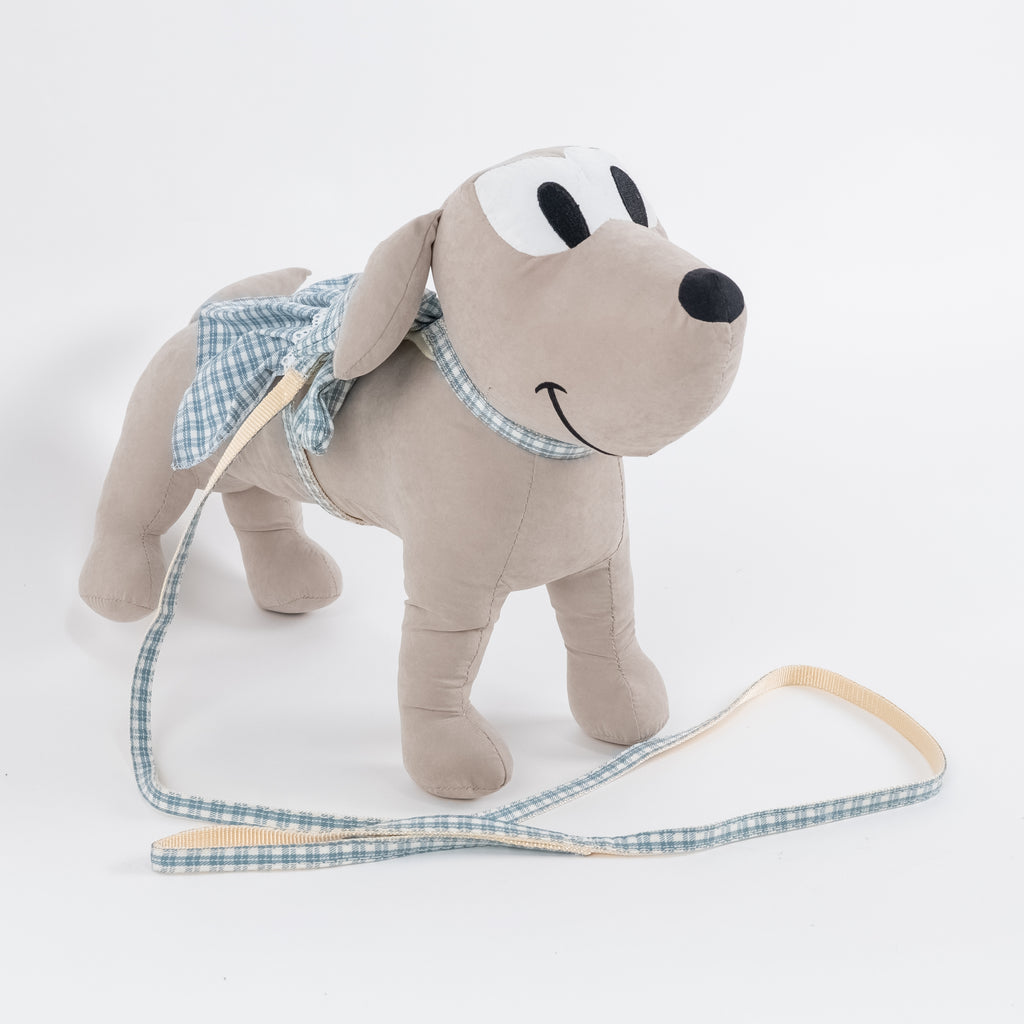 Set Guinzaglio e Pettorina per Cani e Gatti Scozzese con Fiocco - Celeste