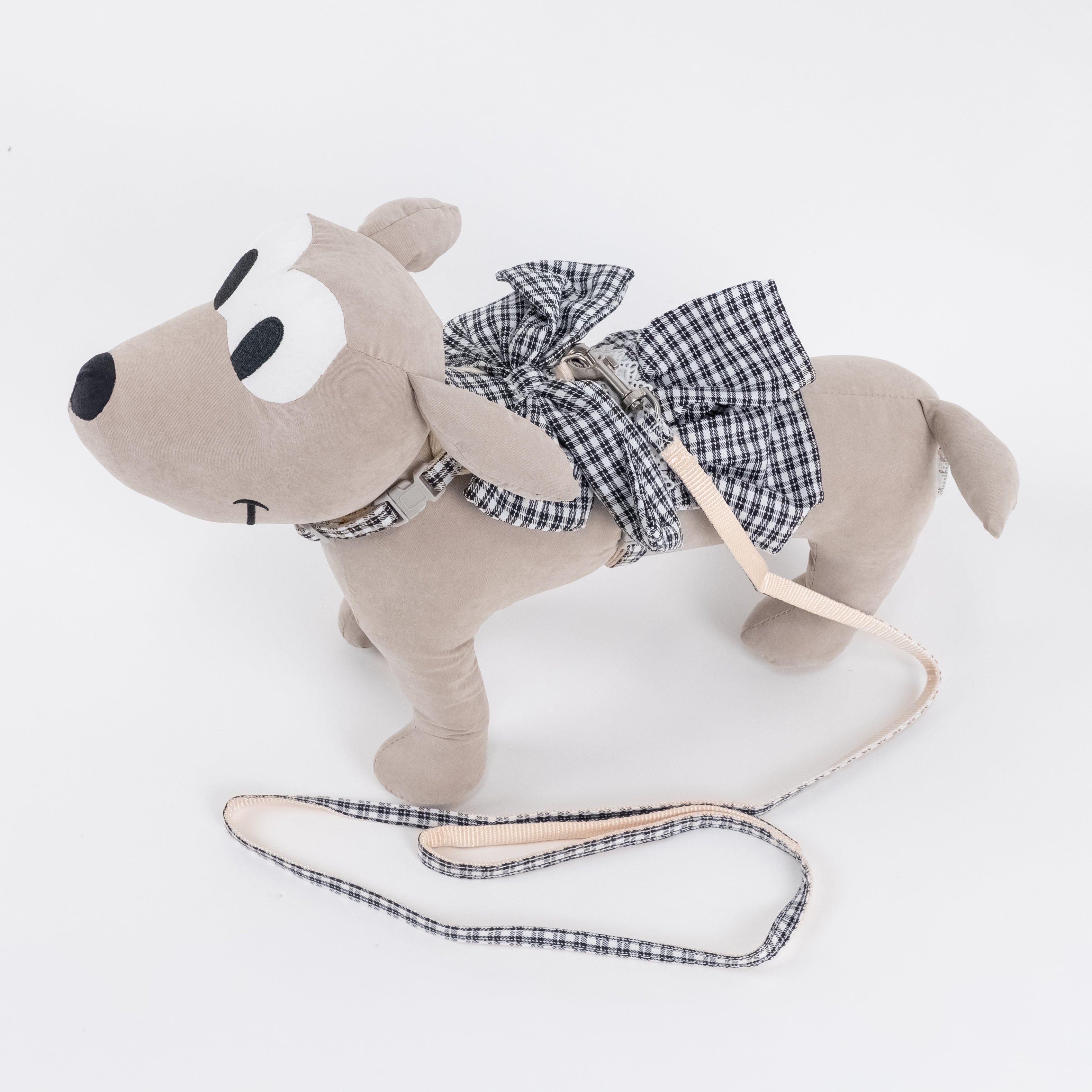 Set Guinzaglio e Pettorina per Cani e Gatti Scozzese con Fiocco - Nero