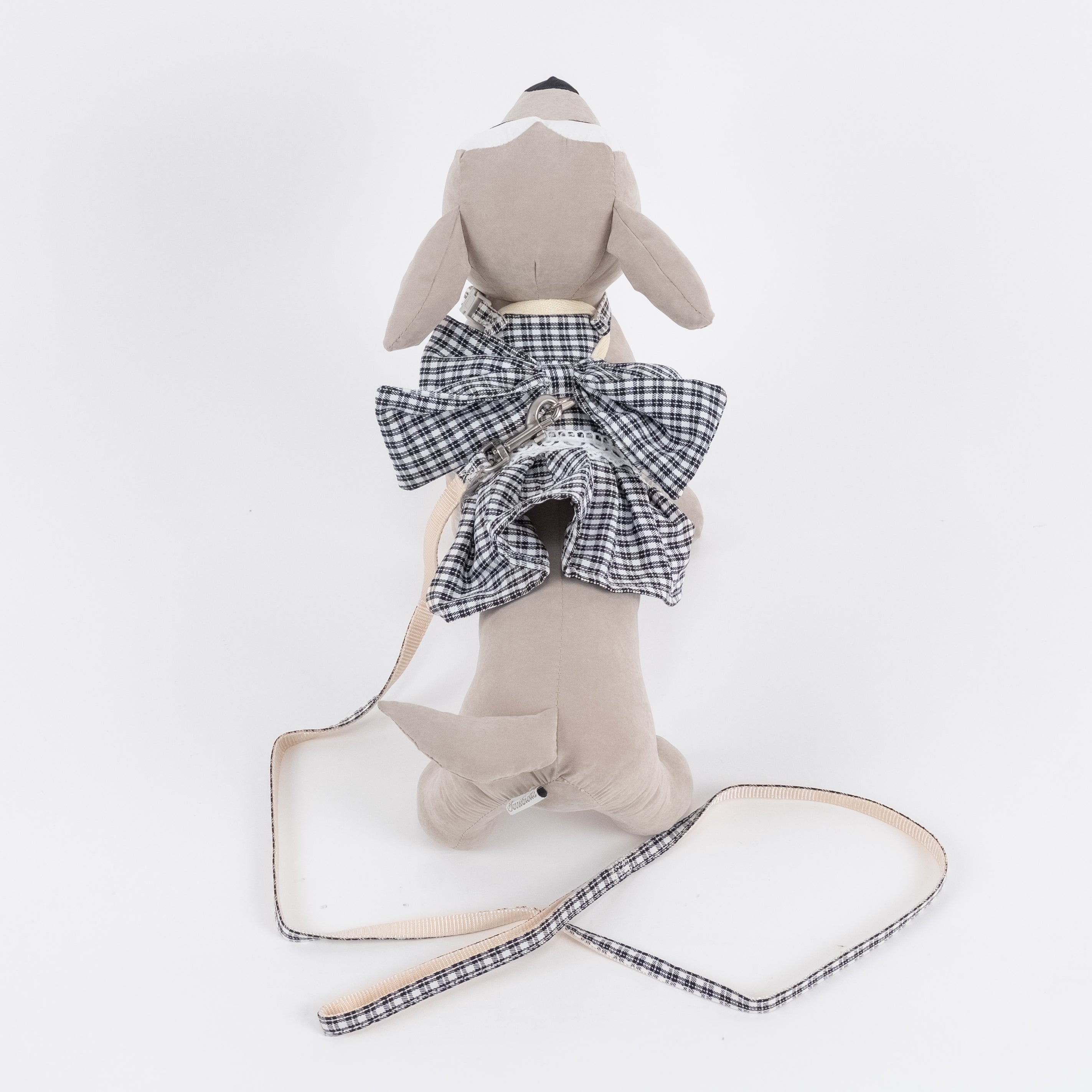 Set Guinzaglio e Pettorina per Cani e Gatti Scozzese con Fiocco - Nero