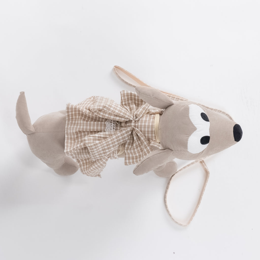 Set Guinzaglio e Pettorina per Cani e Gatti Scozzese con Fiocco - Beige