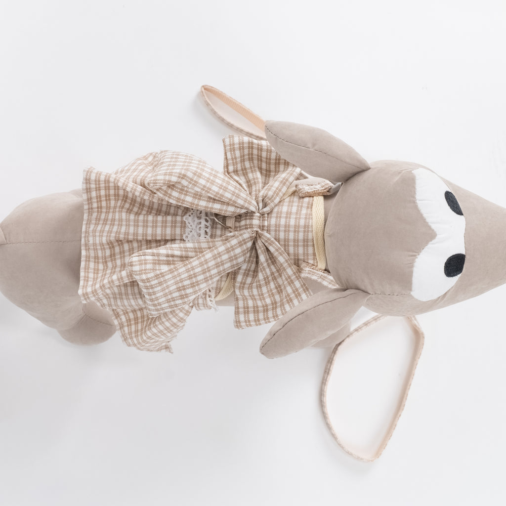 Set Guinzaglio e Pettorina per Cani e Gatti Scozzese con Fiocco - Beige