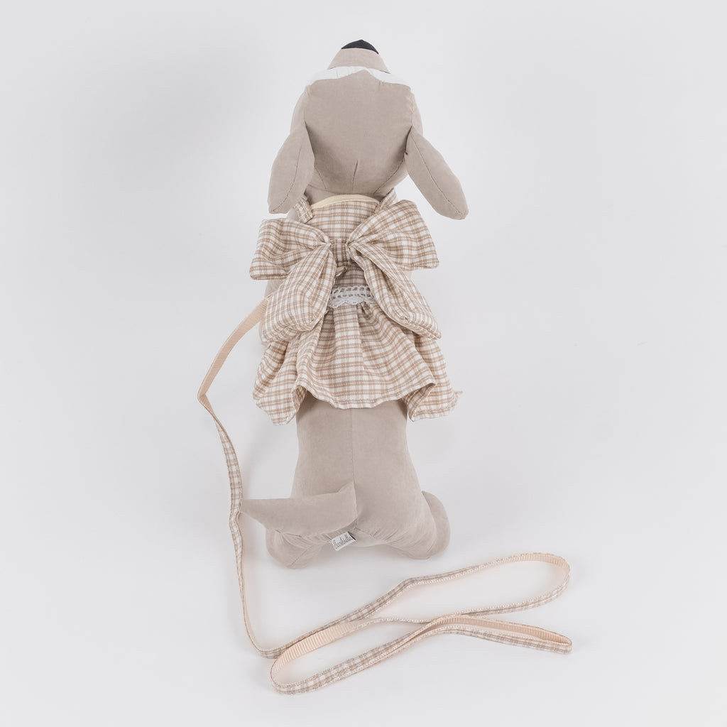 Set Guinzaglio e Pettorina per Cani e Gatti Scozzese con Fiocco - Beige