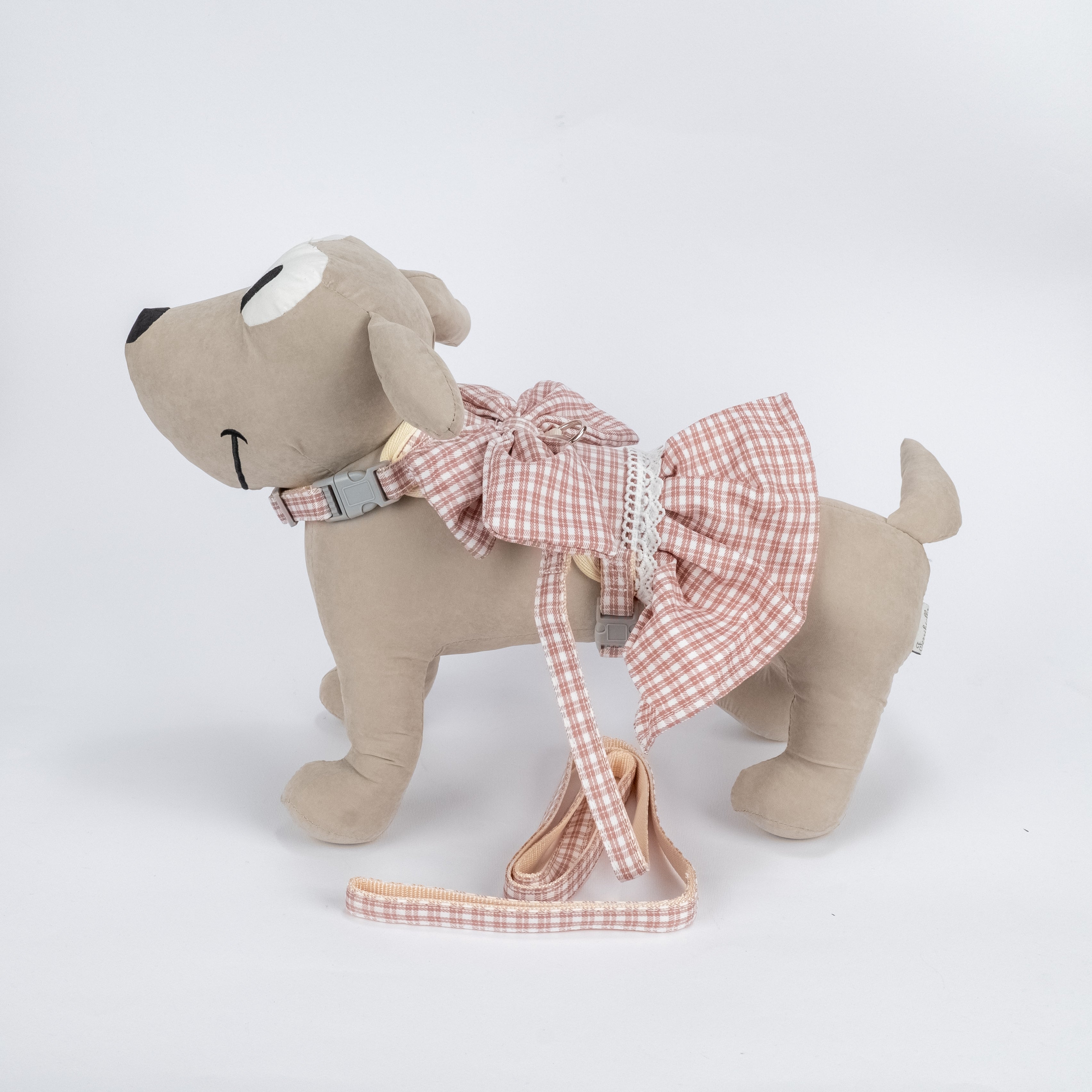 Set Guinzaglio e Pettorina per Cani e Gatti Scozzese con Fiocco - Rosa