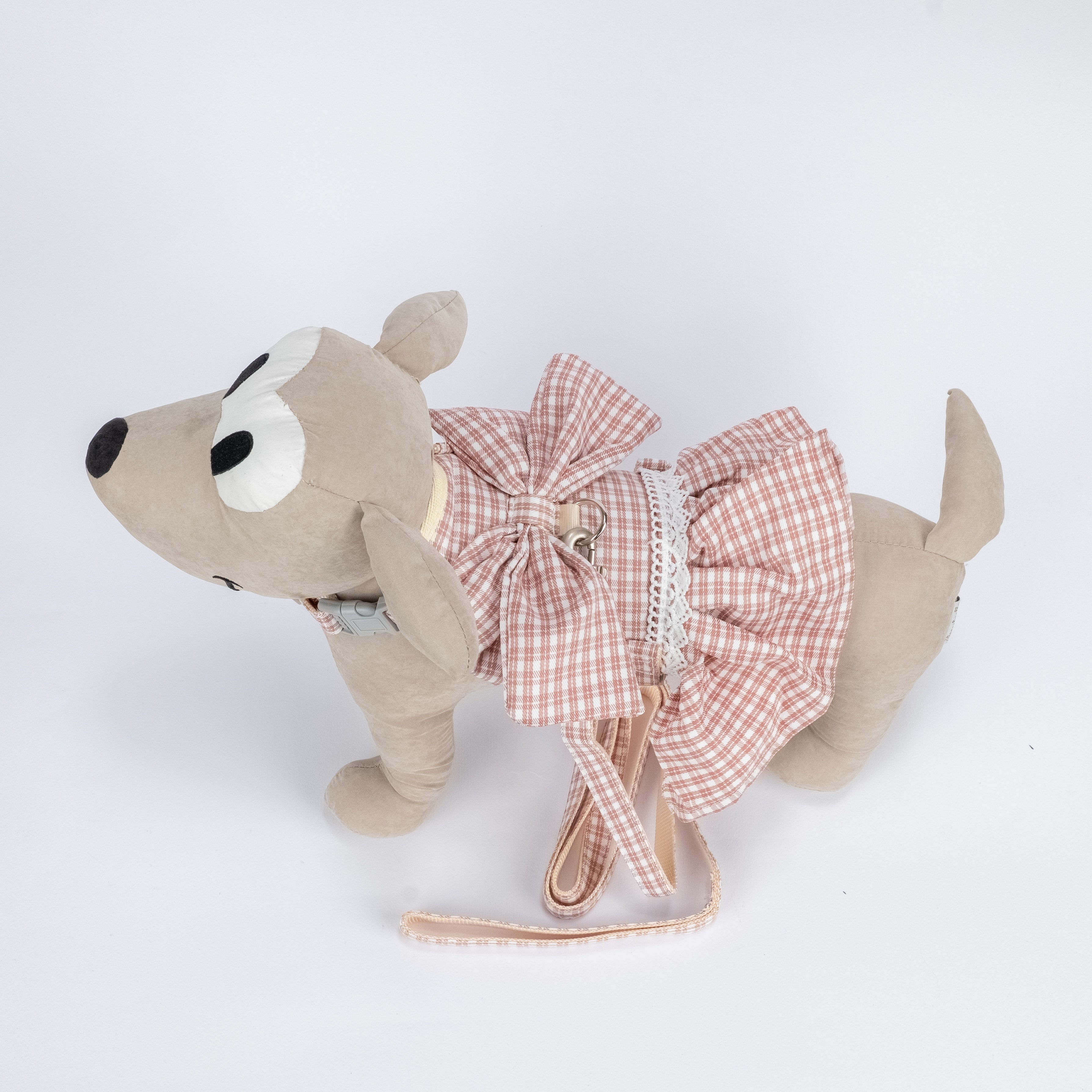 Set Guinzaglio e Pettorina per Cani e Gatti Scozzese con Fiocco - Rosa