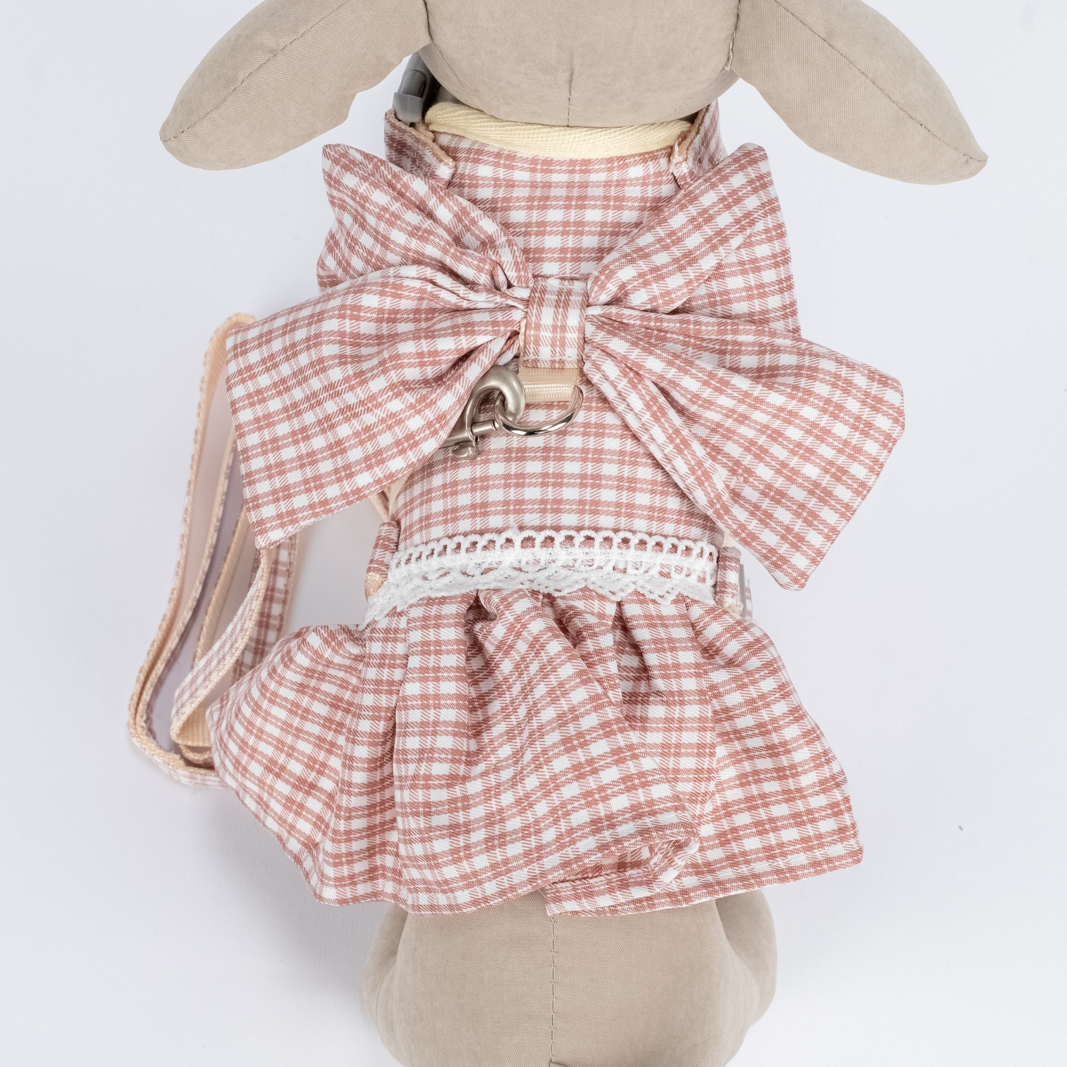 Set Guinzaglio e Pettorina per Cani e Gatti Scozzese con Fiocco - Rosa