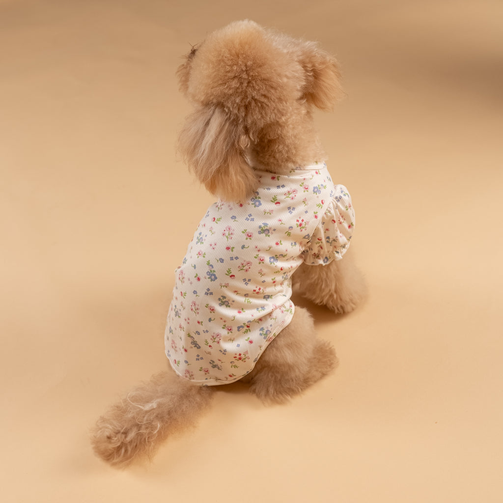 Vestitino maniche a sbuffo con fantasia floreale