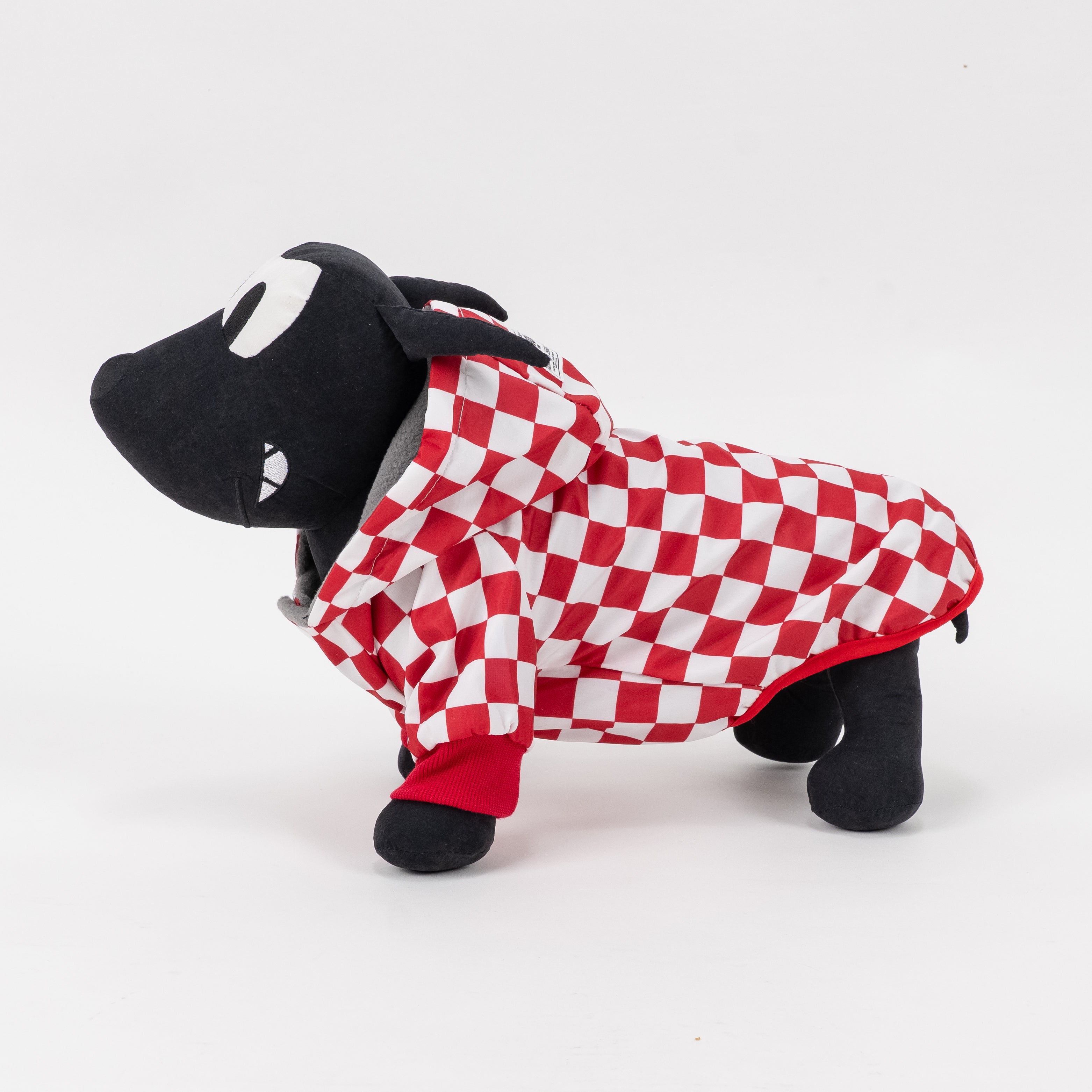 Cappotto Impermeabile a Scacchi con Cappuccio - Rosso