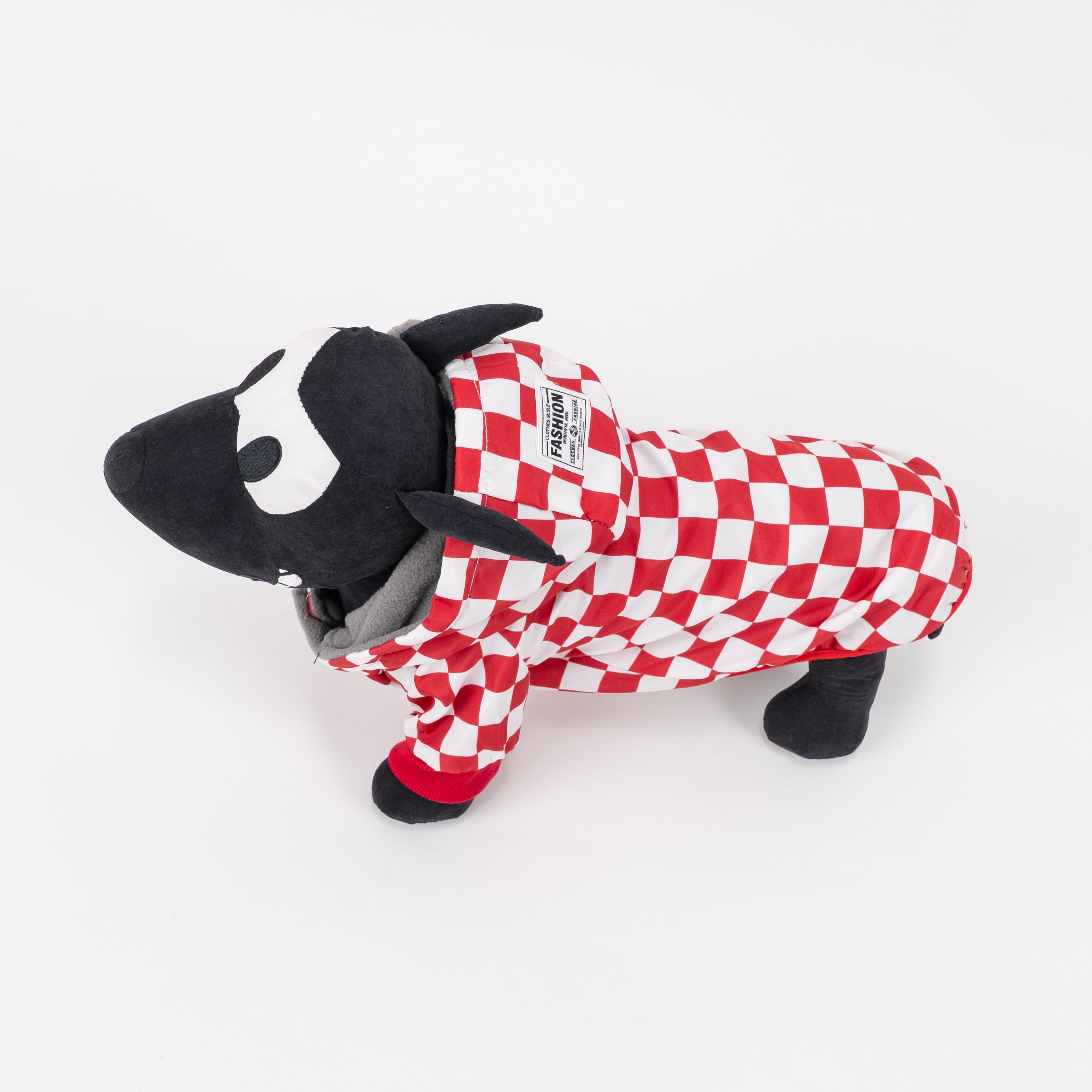 Cappotto Impermeabile a Scacchi con Cappuccio - Rosso