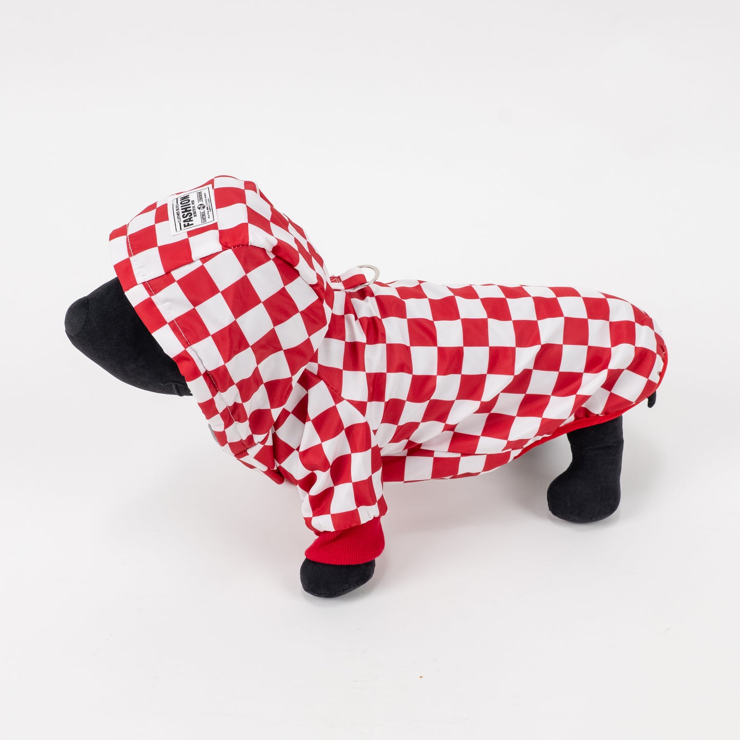 Cappotto Impermeabile a Scacchi con Cappuccio - Rosso