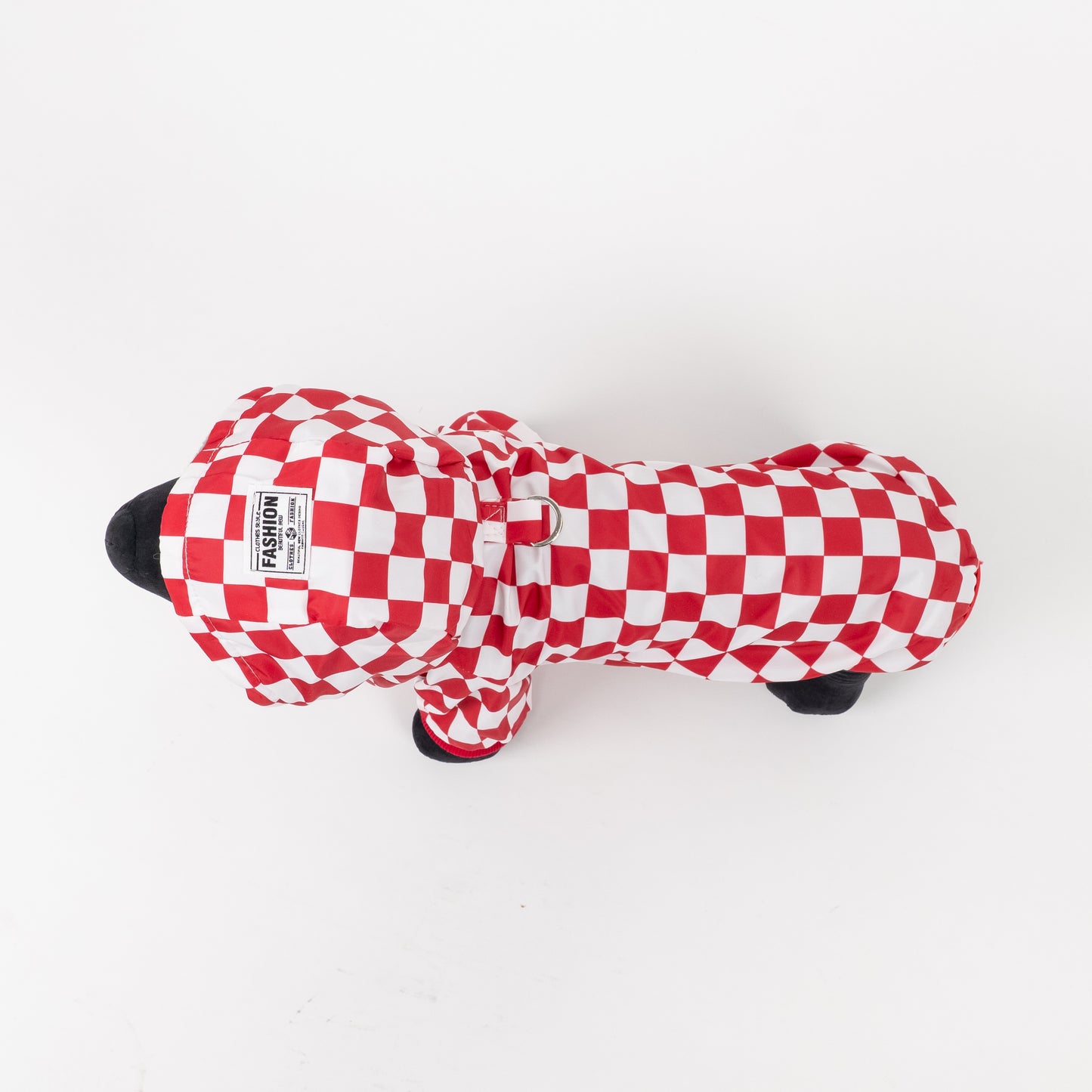 Cappotto Impermeabile a Scacchi con Cappuccio - Rosso