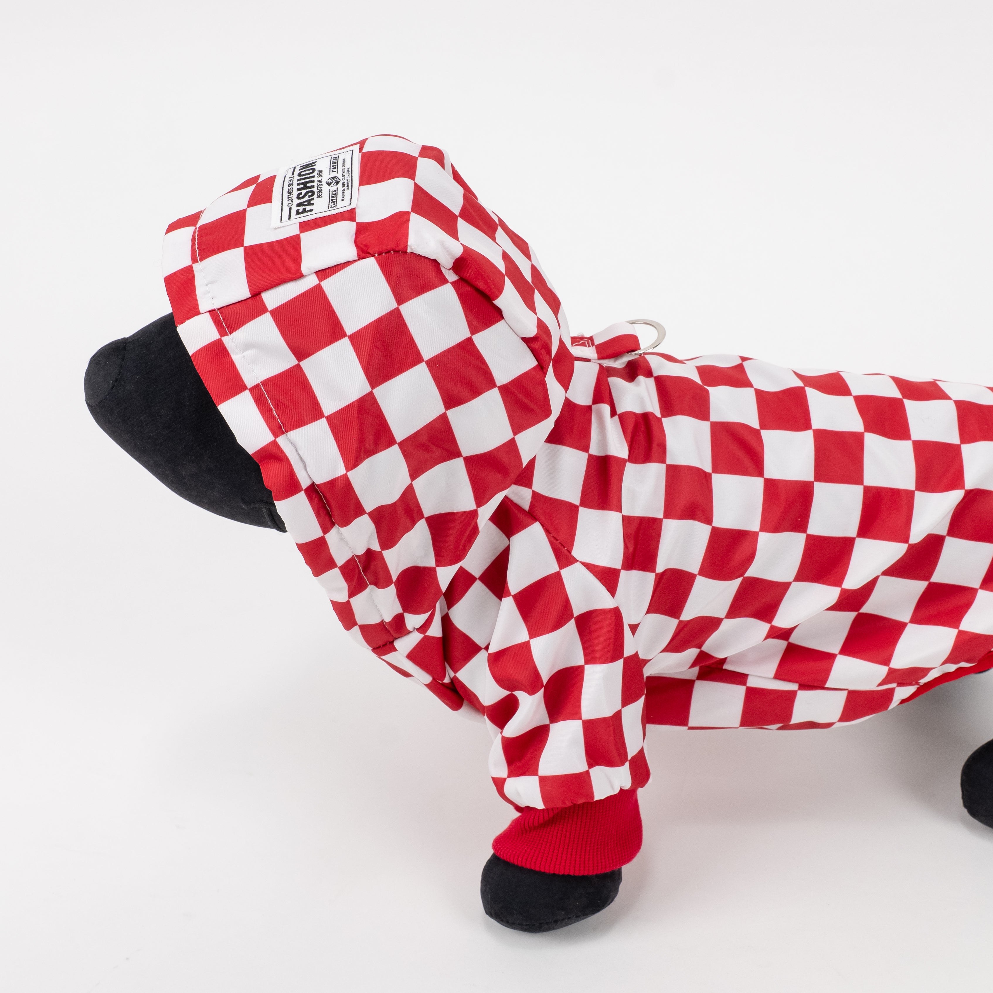 Cappotto Impermeabile a Scacchi con Cappuccio - Rosso