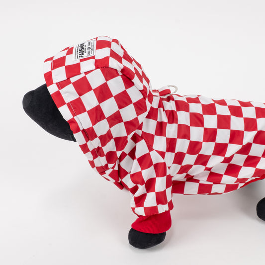 Cappotto Impermeabile a Scacchi con Cappuccio - Rosso