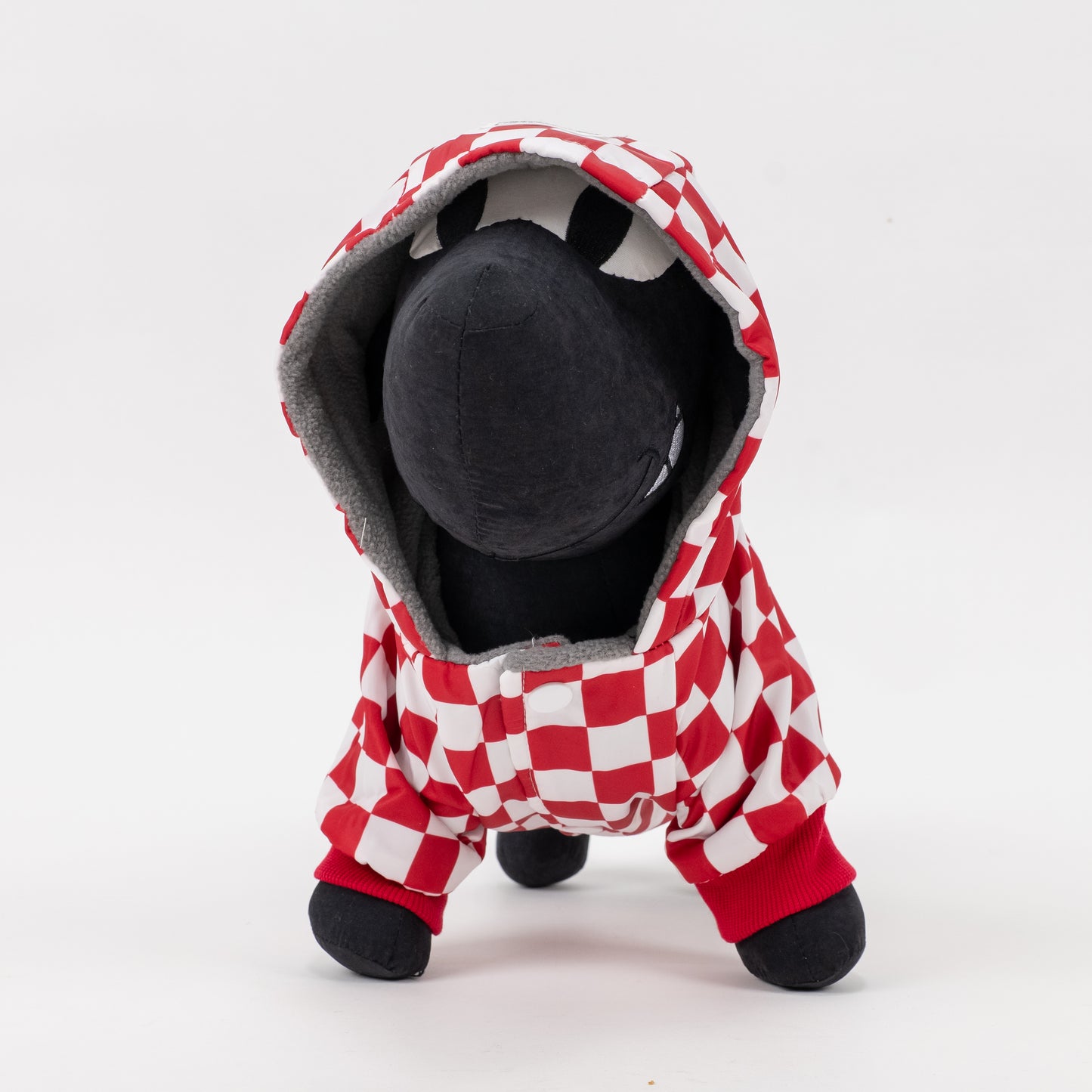 Cappotto Impermeabile a Scacchi con Cappuccio - Rosso