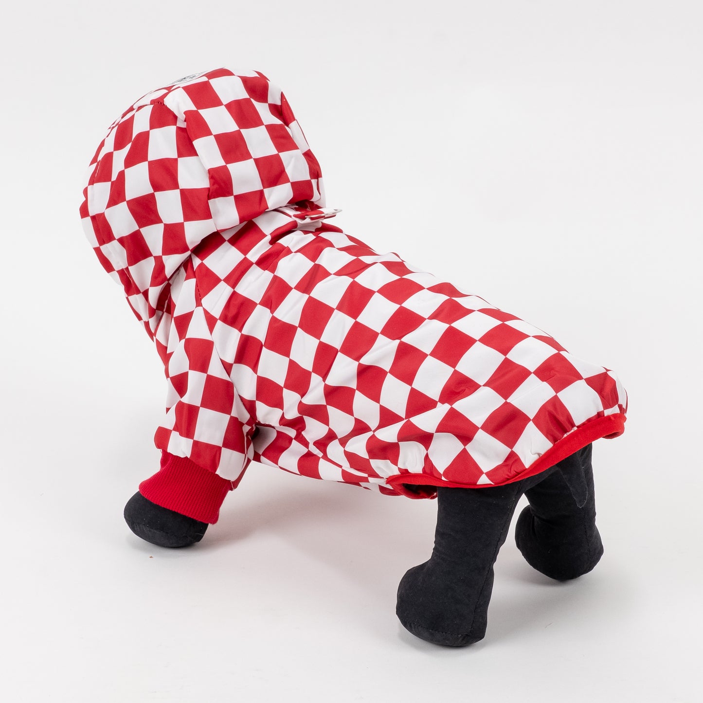 Cappotto Impermeabile a Scacchi con Cappuccio - Rosso