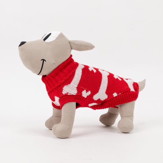 Maglioncino Dolcevita con Fantasia a Osso - Rosso