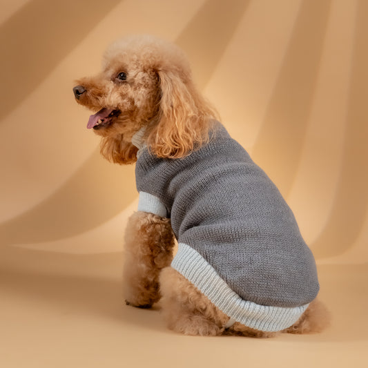 Maglioncino Dolcevita a Due Colori a Contrasto - Grigio