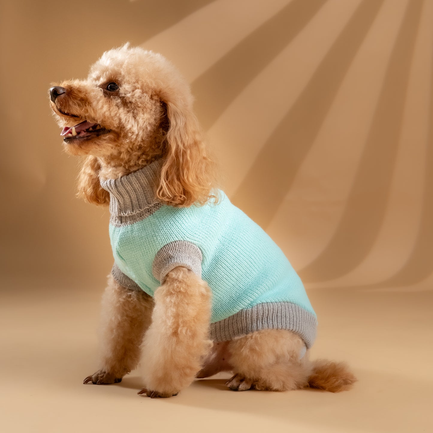 Maglioncino Dolcevita a Due Colori a Contrasto - Verde Acqua