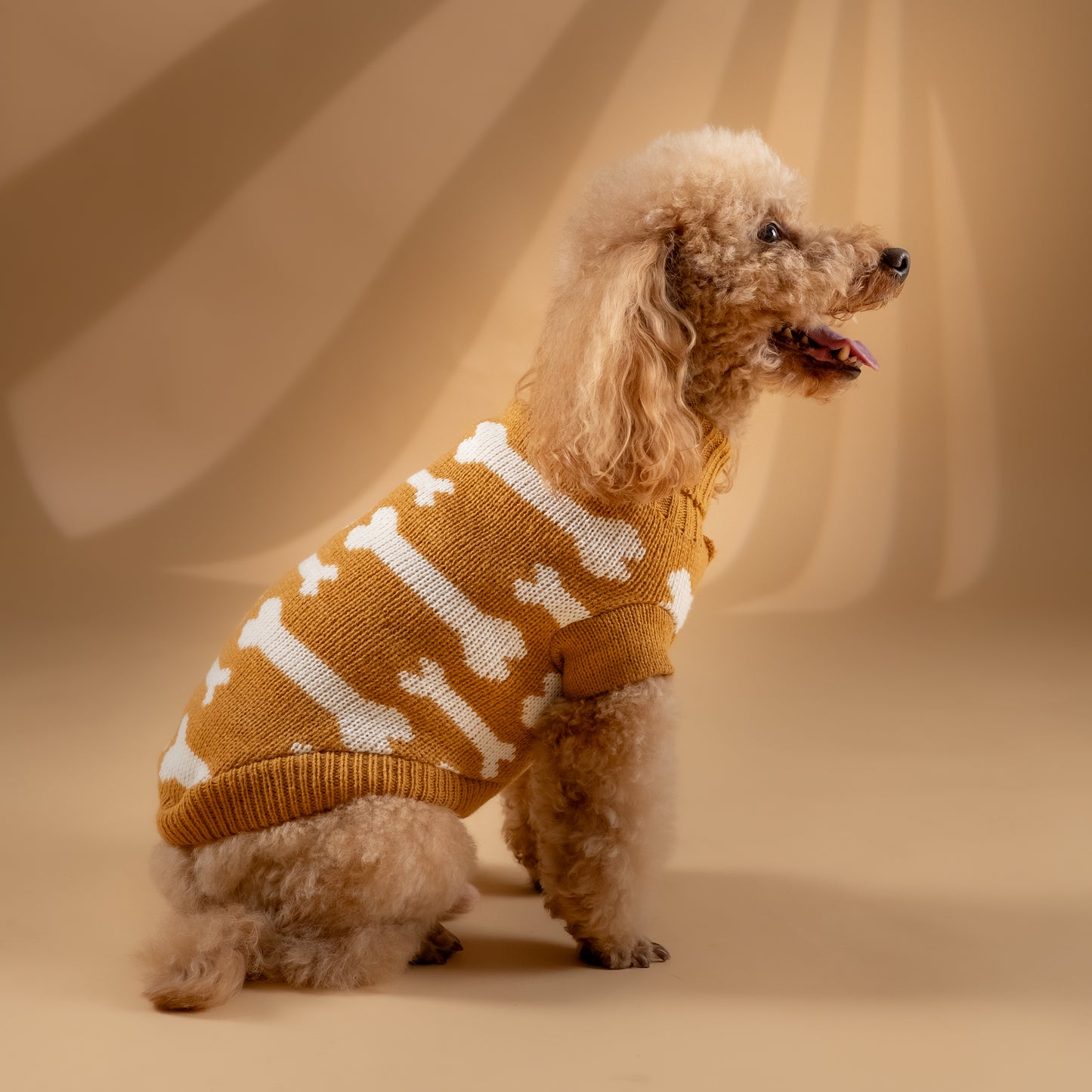 Maglioncino Dolcevita con Fantasia a Osso - Beige