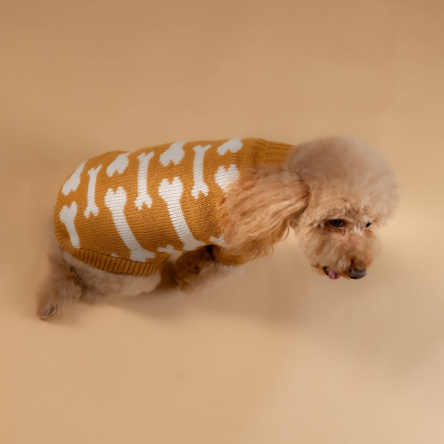 Maglioncino Dolcevita con Fantasia a Osso - Beige