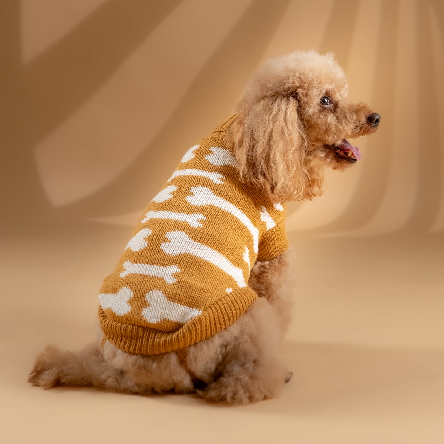 Maglioncino Dolcevita con Fantasia a Osso - Beige