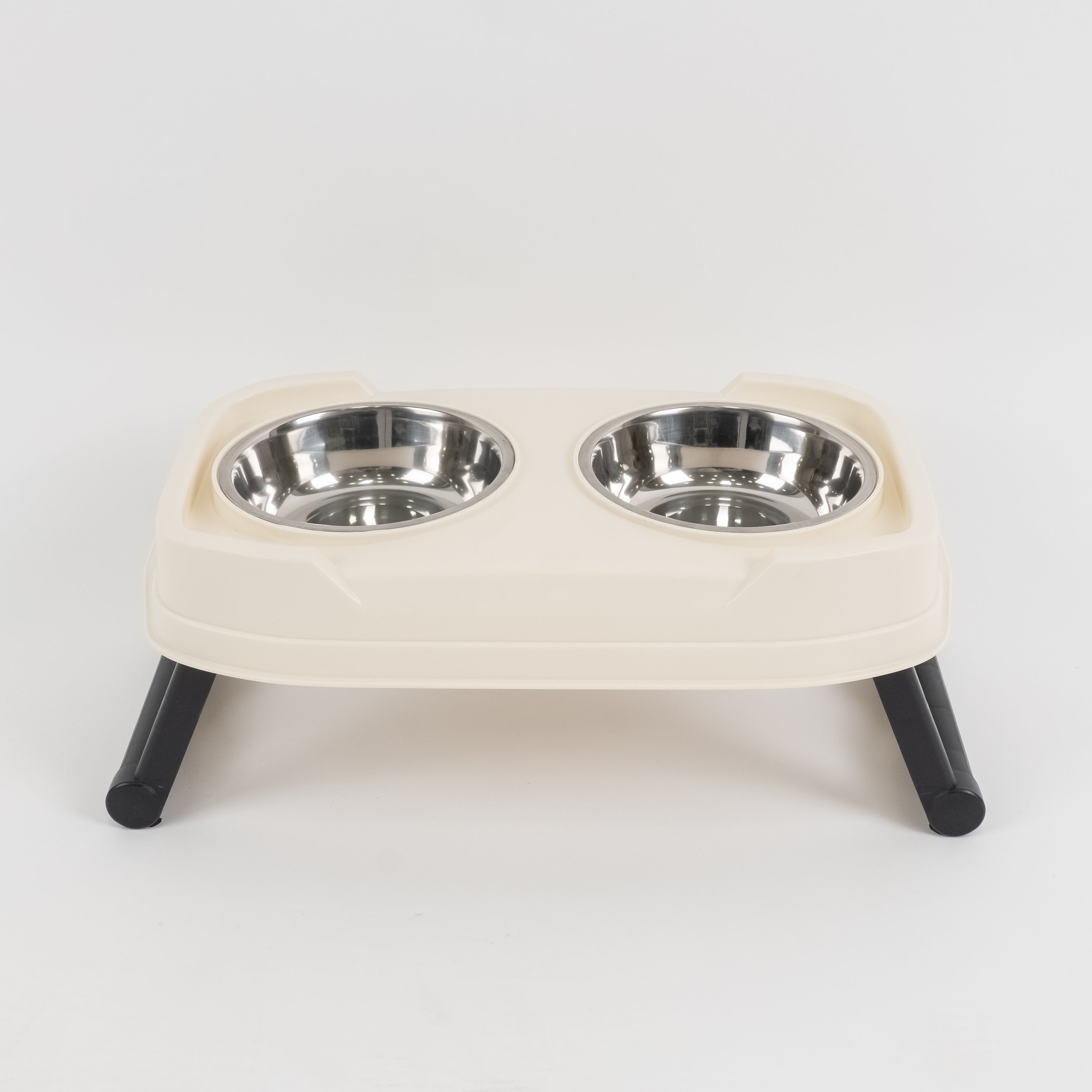 Doppia Ciotola in Acciaio con Supporto Rialzabile - Crema