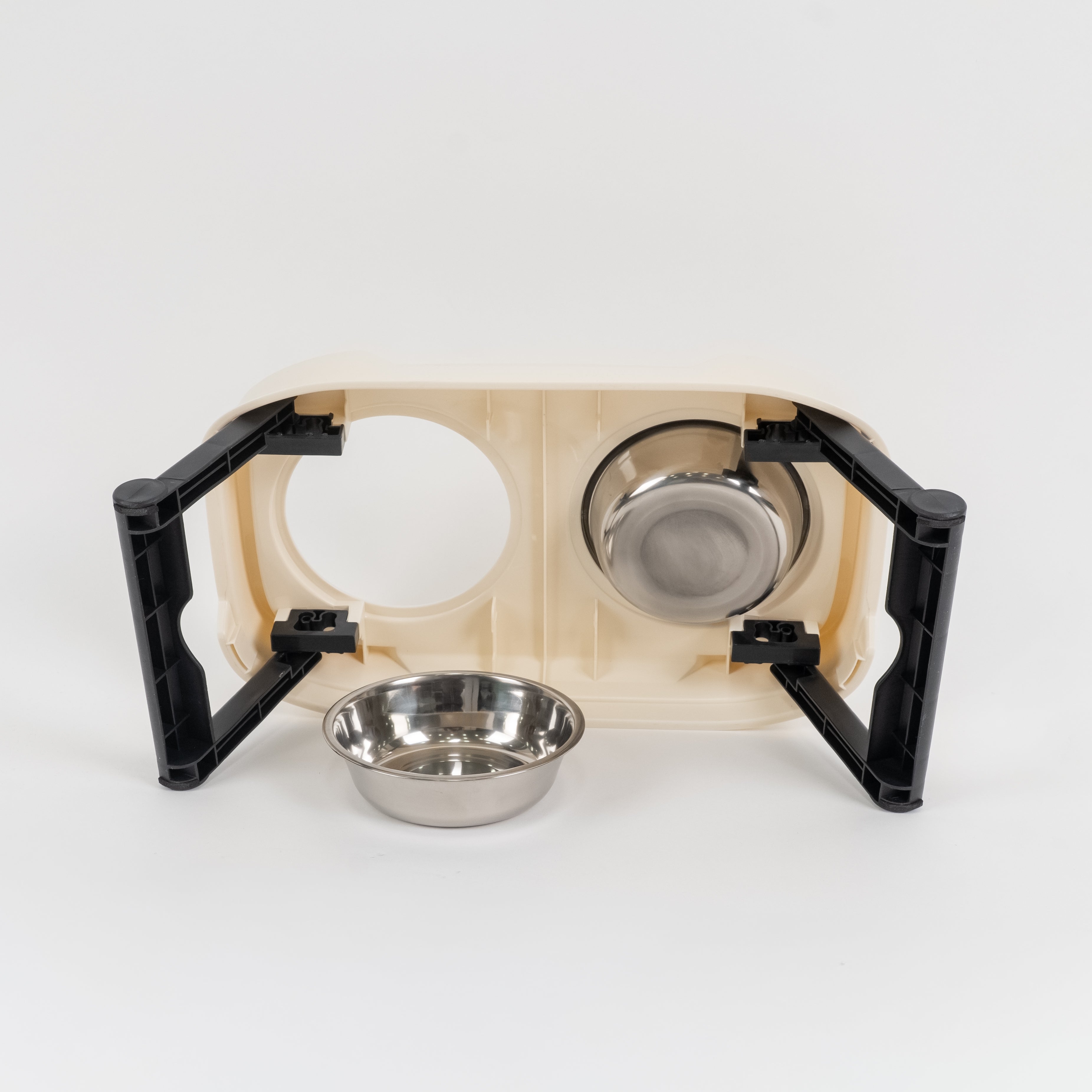 Doppia Ciotola in Acciaio con Supporto Rialzabile - Crema