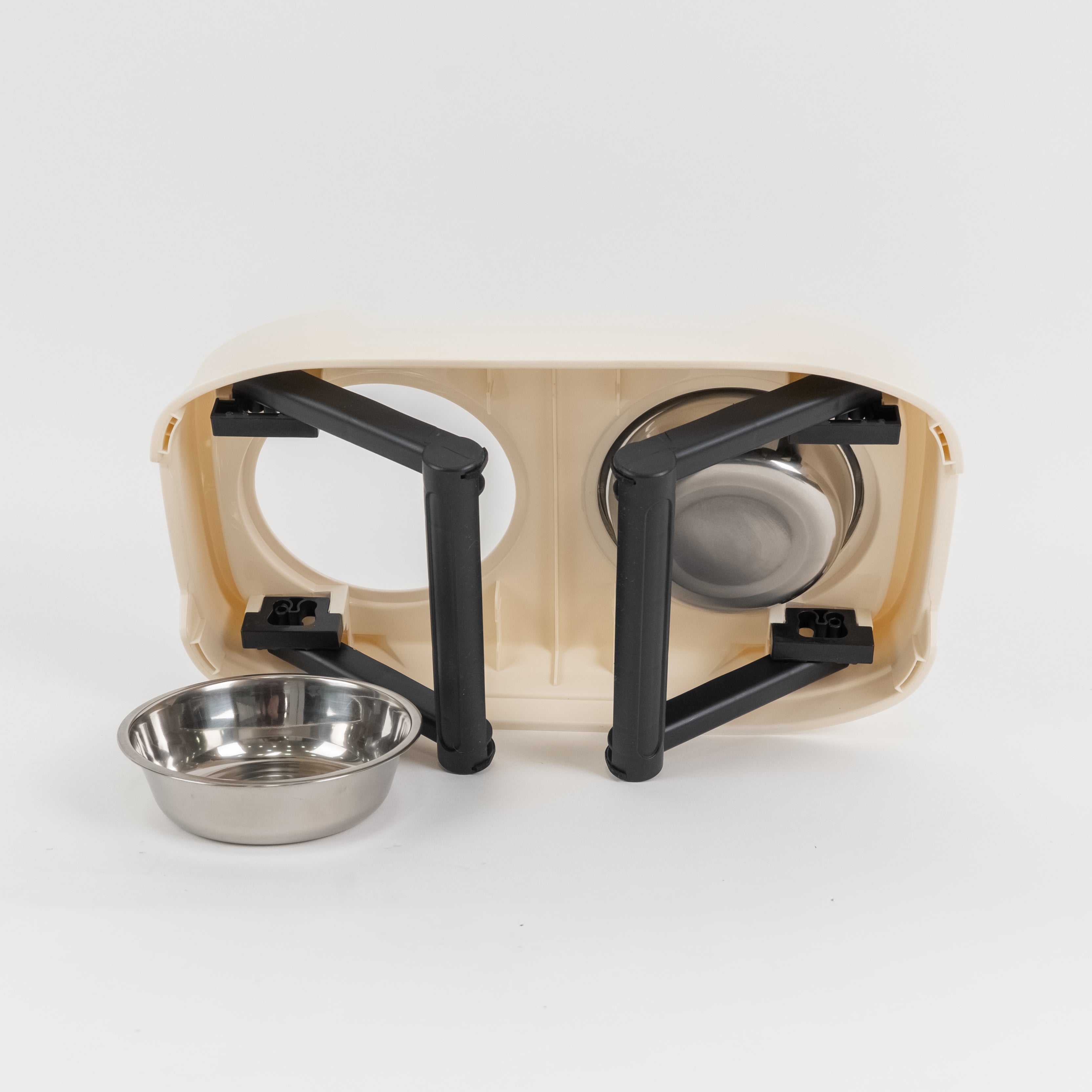 Doppia Ciotola in Acciaio con Supporto Rialzabile - Crema