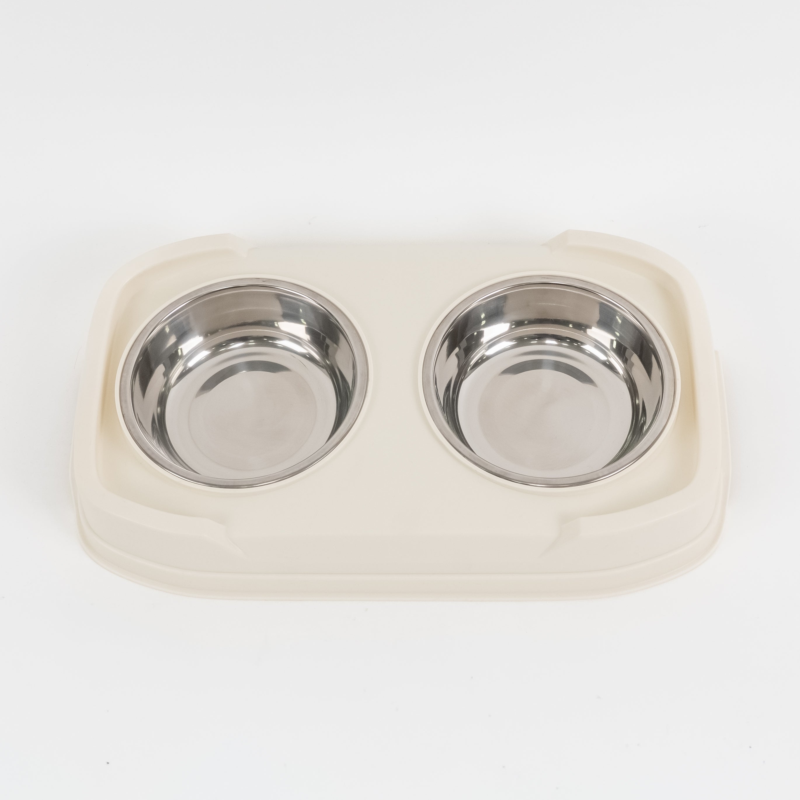 Doppia Ciotola in Acciaio con Supporto Rialzabile - Crema