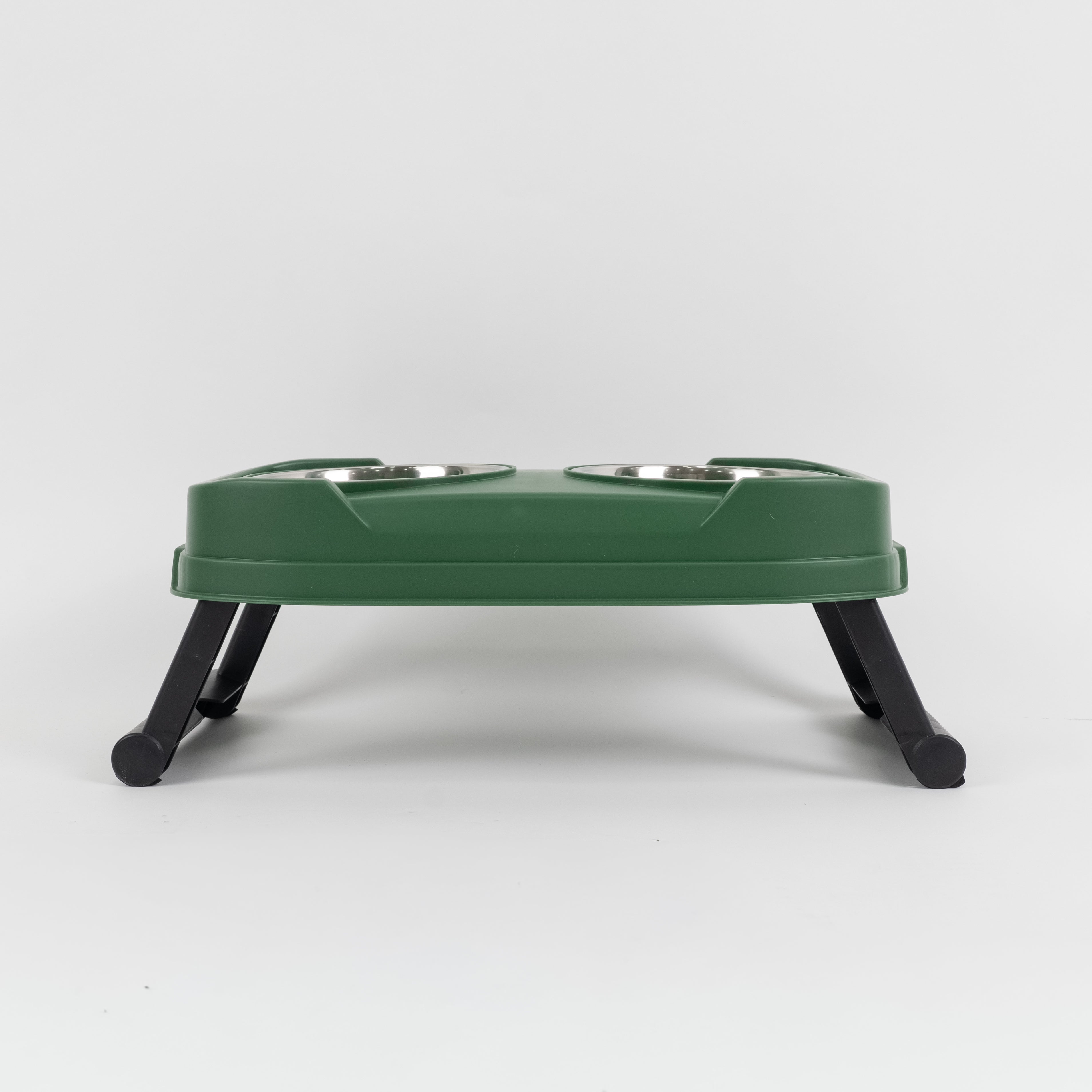 Doppia Ciotola in Acciaio con Supporto Rialzabile - Verde