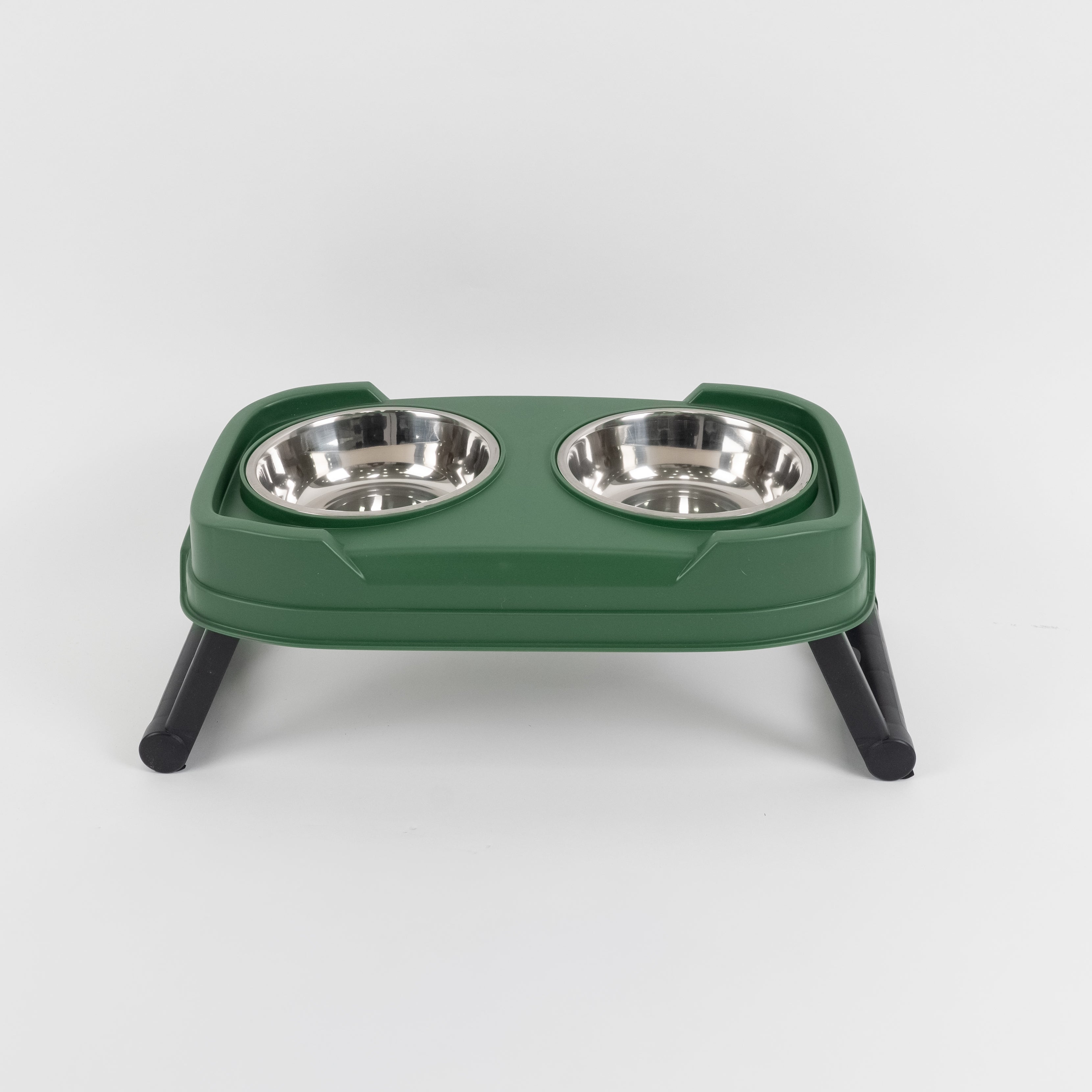 Doppia Ciotola in Acciaio con Supporto Rialzabile - Verde