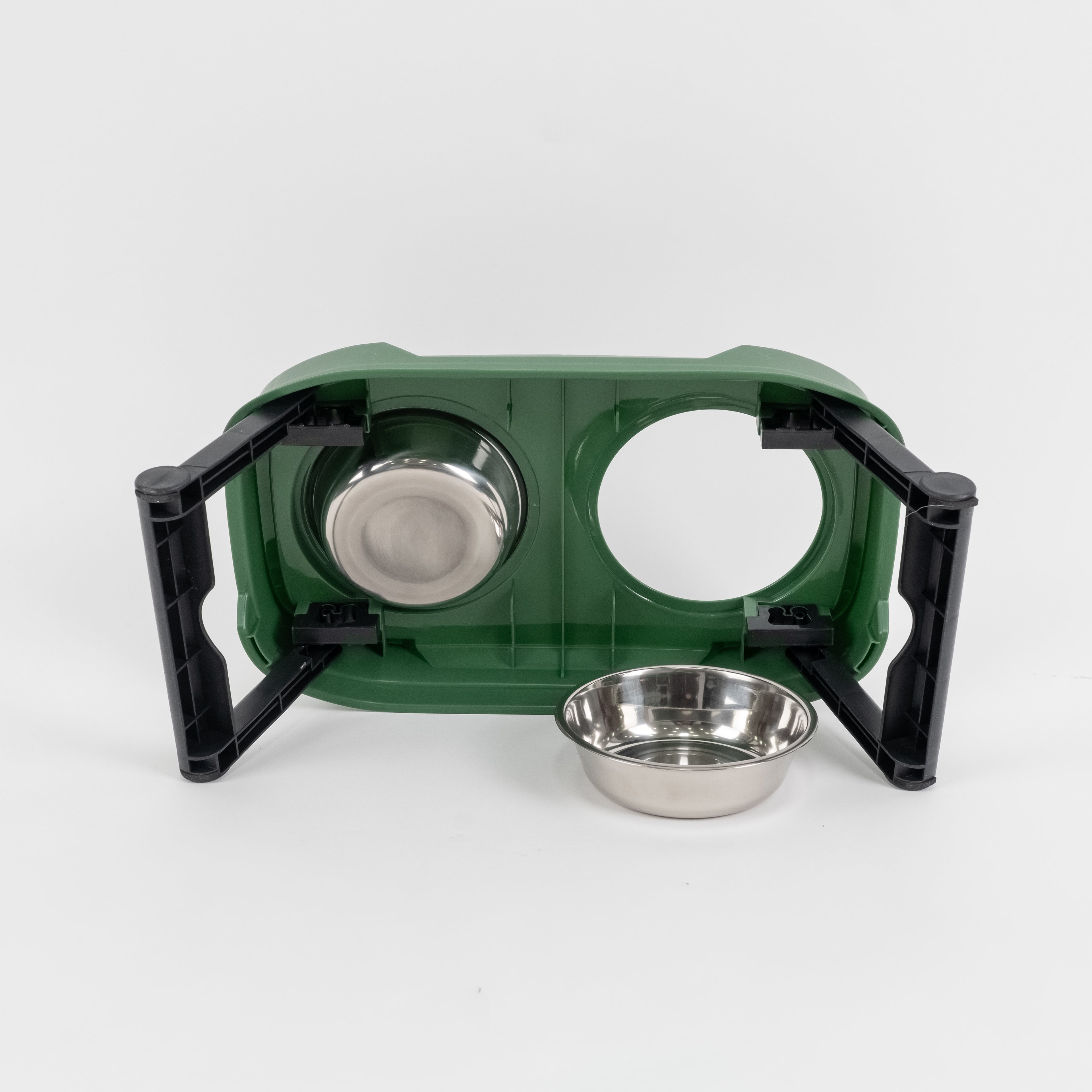 Doppia Ciotola in Acciaio con Supporto Rialzabile - Verde
