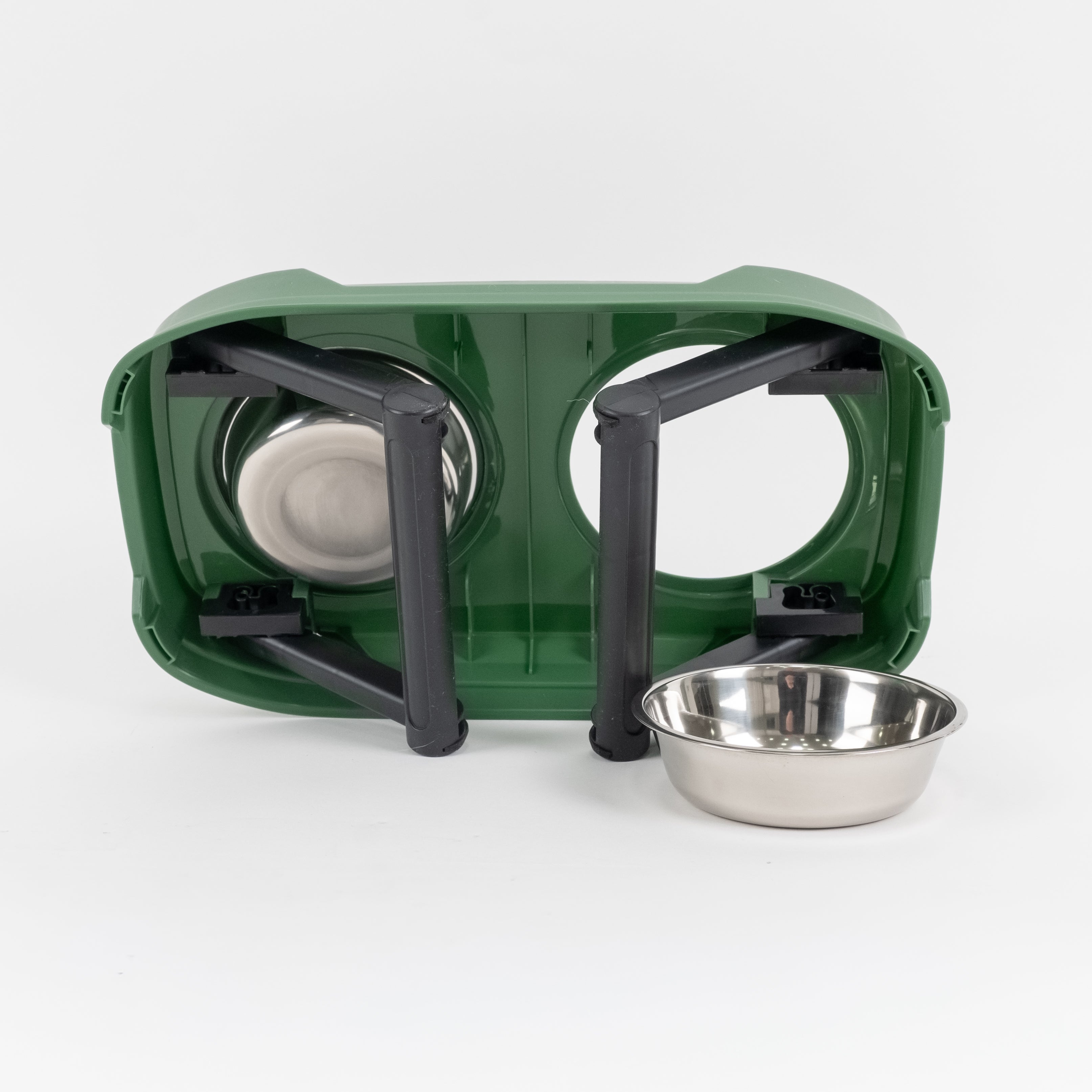 Doppia Ciotola in Acciaio con Supporto Rialzabile - Verde