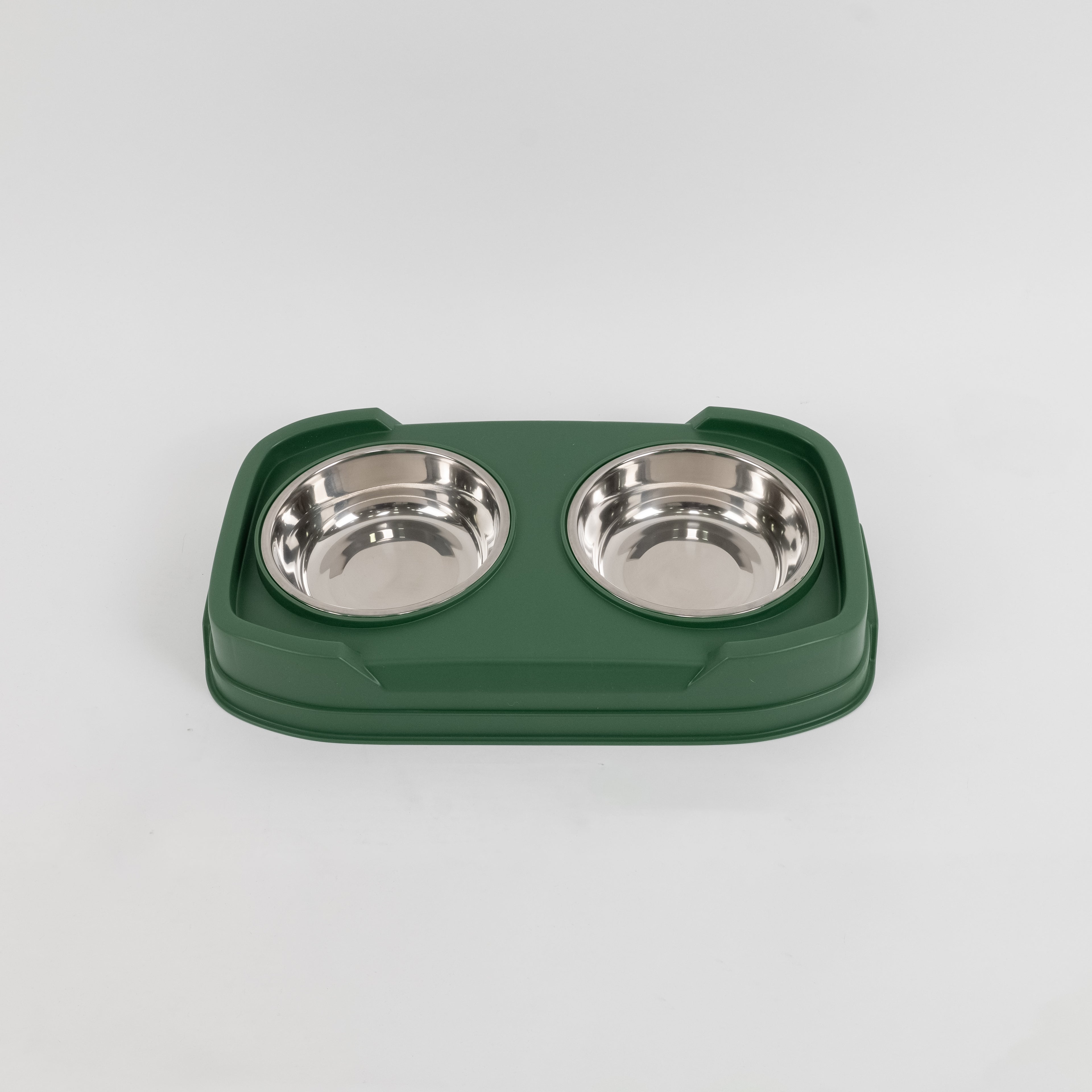 Doppia Ciotola in Acciaio con Supporto Rialzabile - Verde
