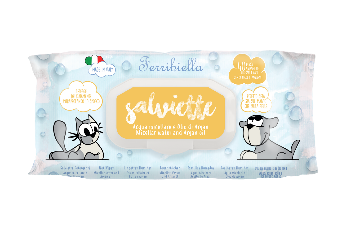 Salviette Igienizzanti per Cani e Gatti - Acqua Micellare e Olio di Argan