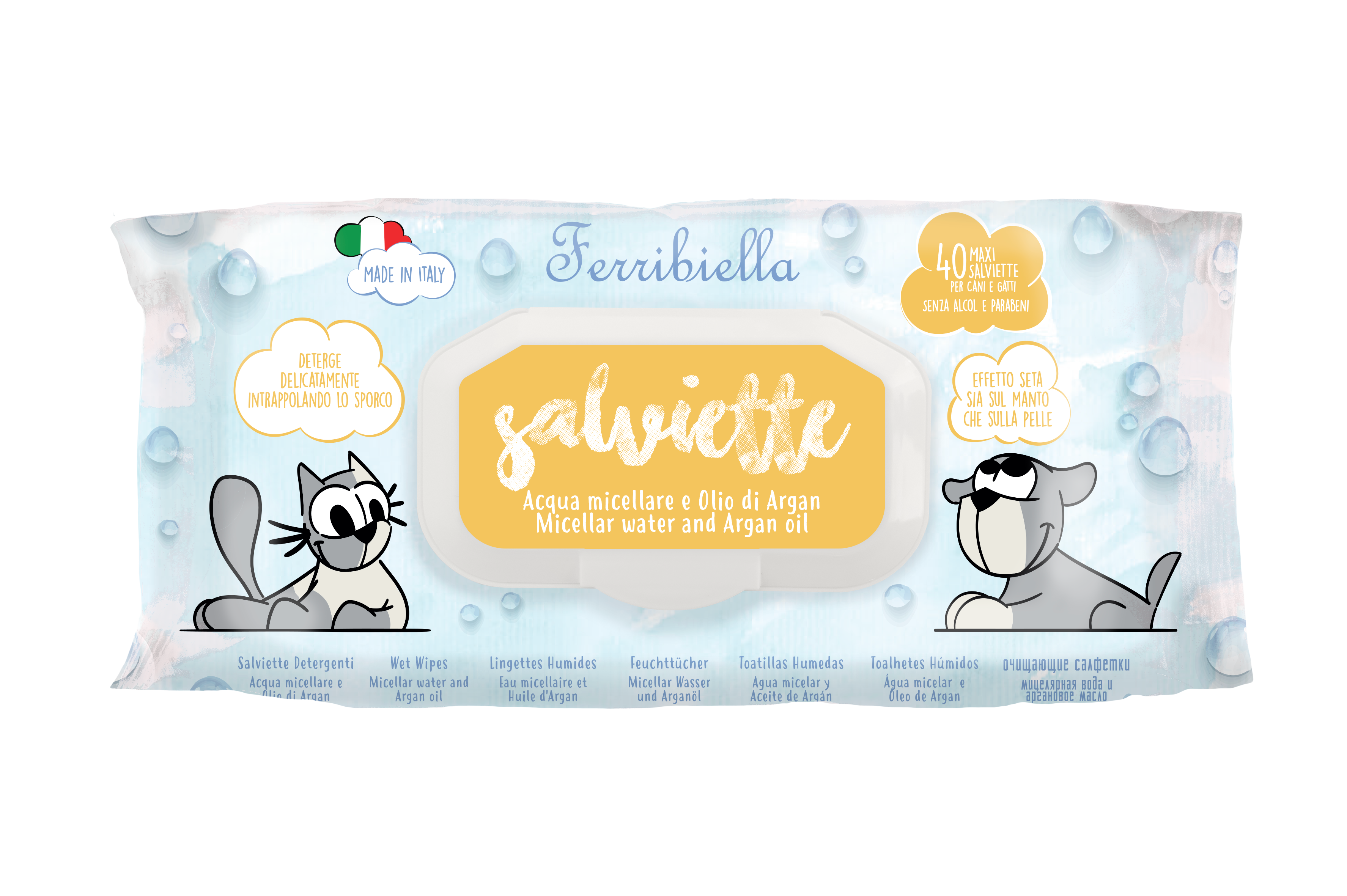 Salviette Igienizzanti per Cani e Gatti - Acqua Micellare e Olio di Argan