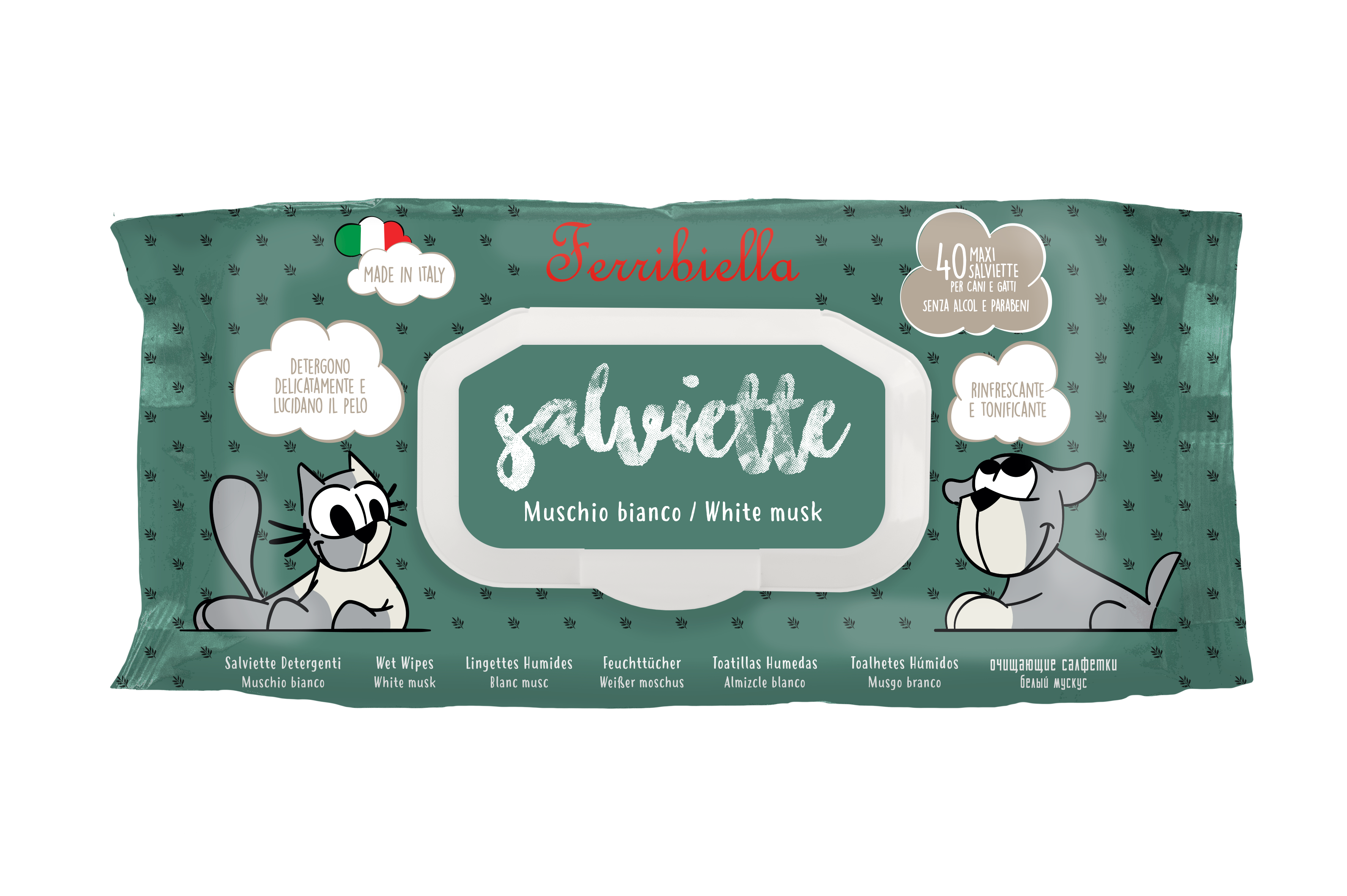 Salviette Igienizzanti per Cani e Gatti - Muschio Biaco
